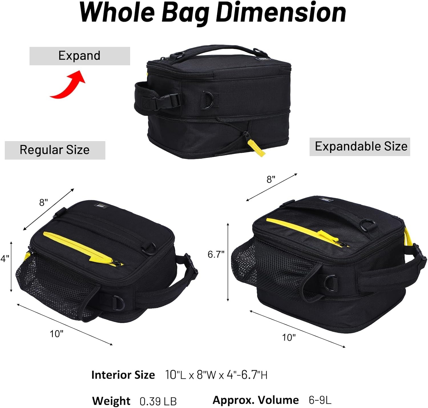 image:imageMIER Expandable Lunch Bag Insulated Lunch Box for Men to Work Travel Portable Lunchbox Bags with Shoulder Strap and Water Bottle Holder BlackBlackYellow