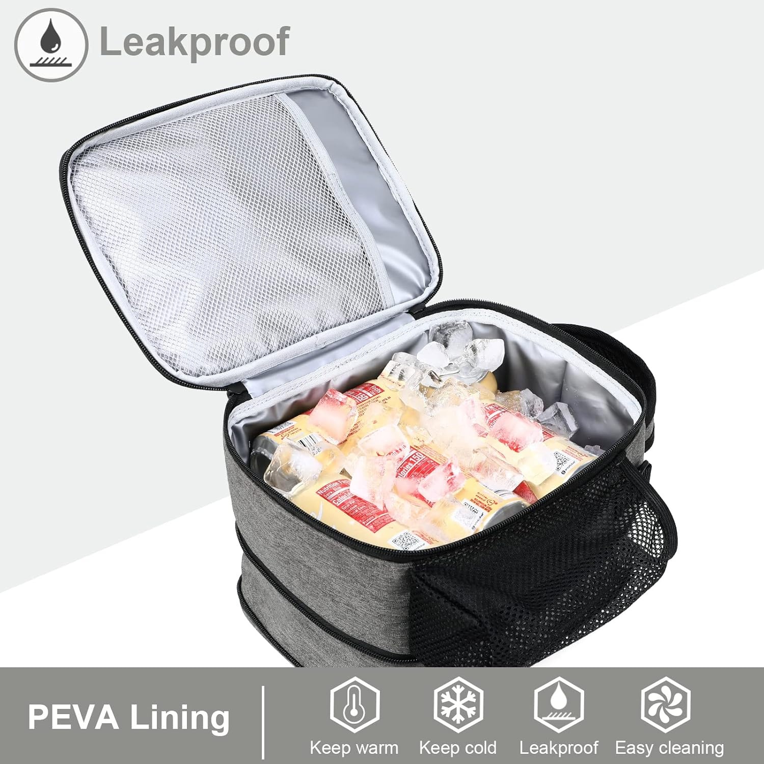 image:imageMIER Expandable Lunch Bag Insulated Lunch Box for Men to Work Travel Portable Lunchbox Bags with Shoulder Strap and Water Bottle Holder BlackGray