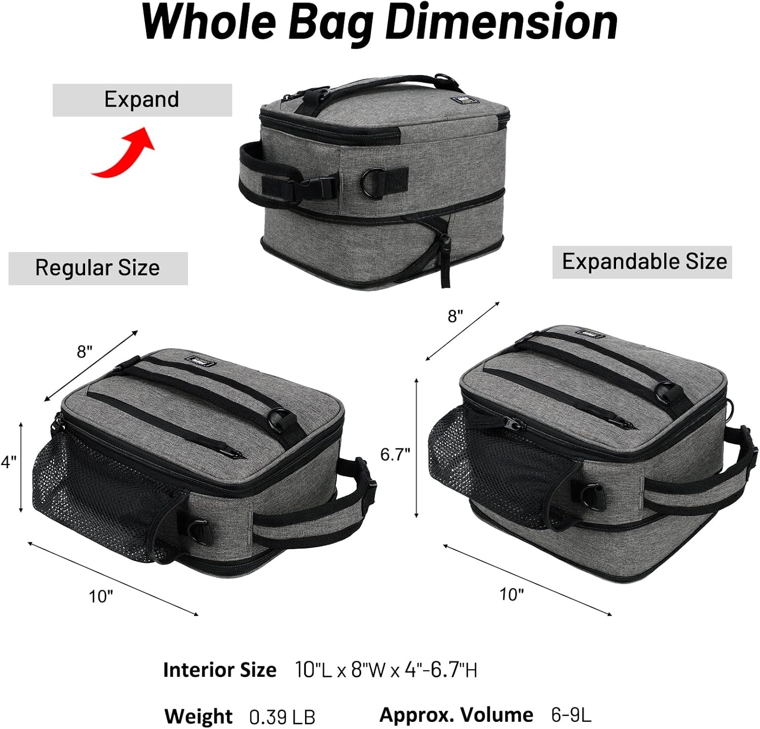 image:imageMIER Expandable Lunch Bag Insulated Lunch Box for Men to Work Travel Portable Lunchbox Bags with Shoulder Strap and Water Bottle Holder BlackGray