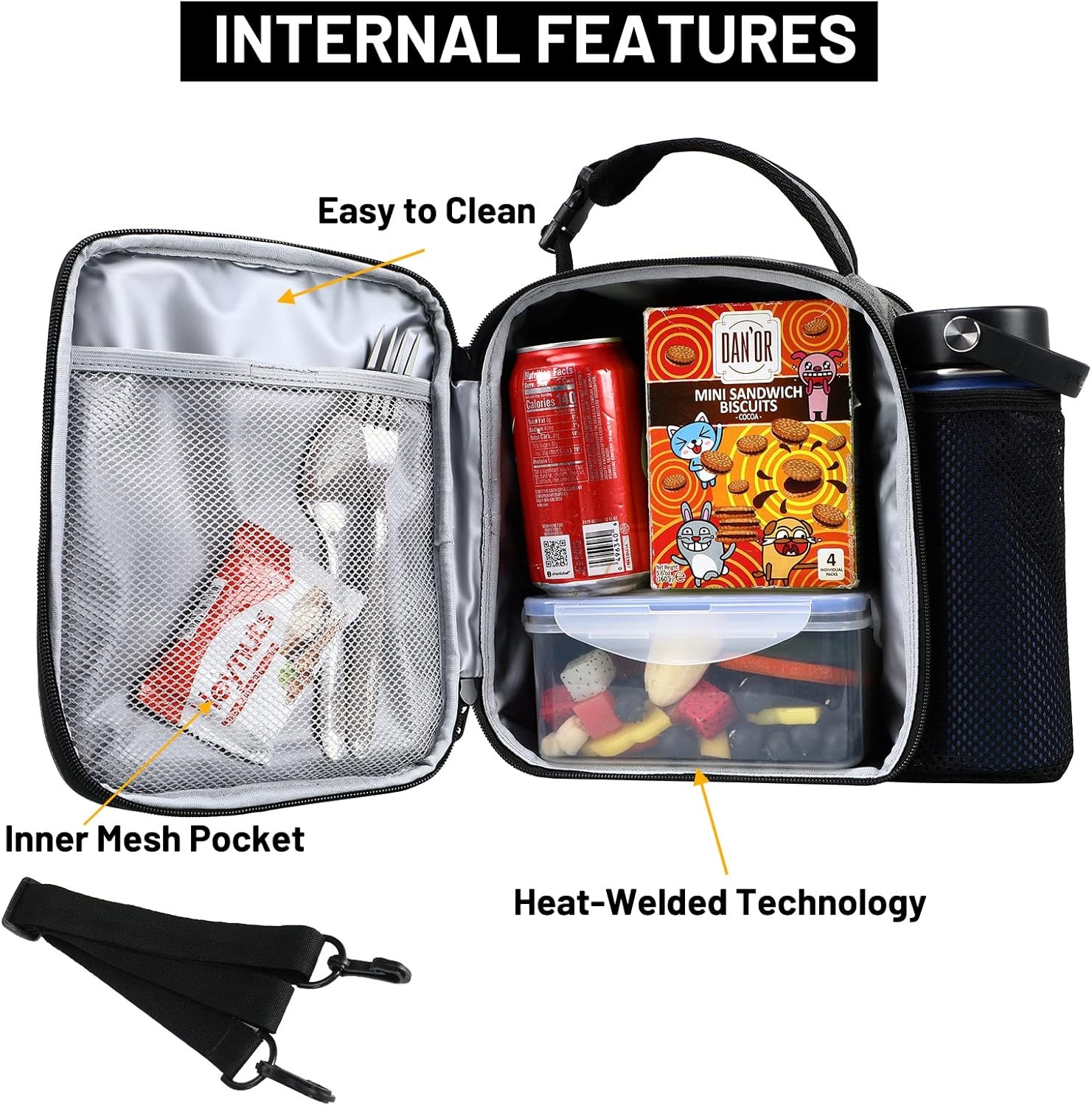image:imageMIER Expandable Lunch Bag Insulated Lunch Box for Men to Work Travel Portable Lunchbox Bags with Shoulder Strap and Water Bottle Holder BlackGray