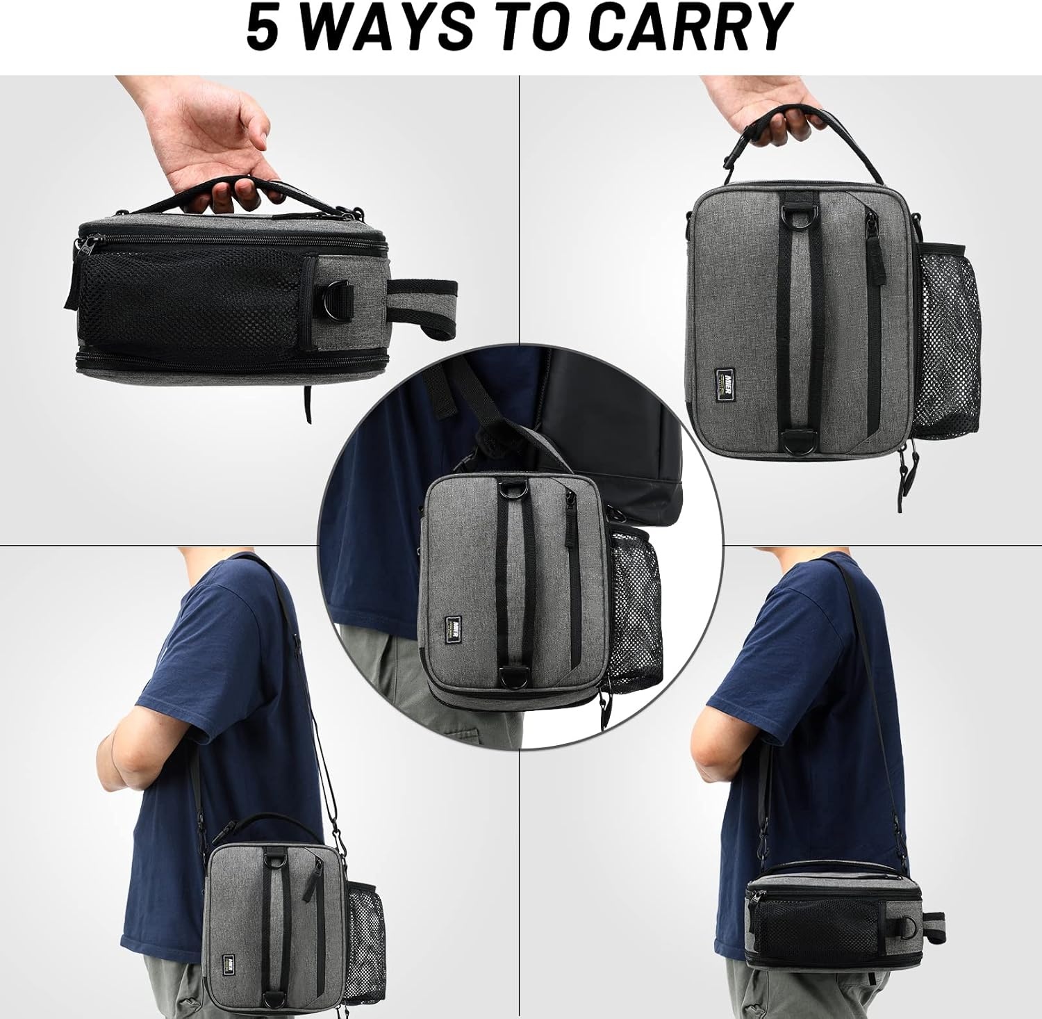 image:imageMIER Expandable Lunch Bag Insulated Lunch Box for Men to Work Travel Portable Lunchbox Bags with Shoulder Strap and Water Bottle Holder BlackGray