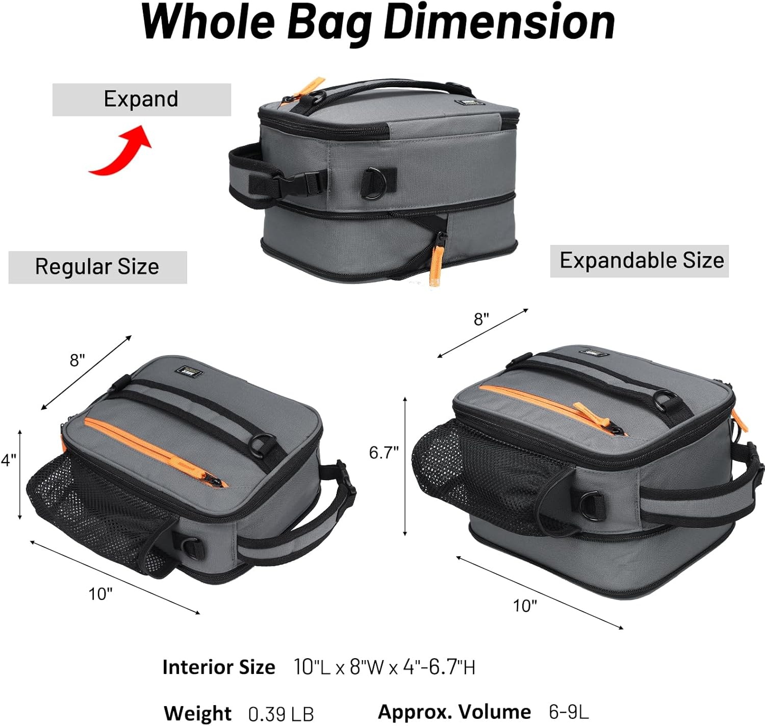 image:imageMIER Expandable Lunch Bag Insulated Lunch Box for Men to Work Travel Portable Lunchbox Bags with Shoulder Strap and Water Bottle Holder BlackGreyOrange
