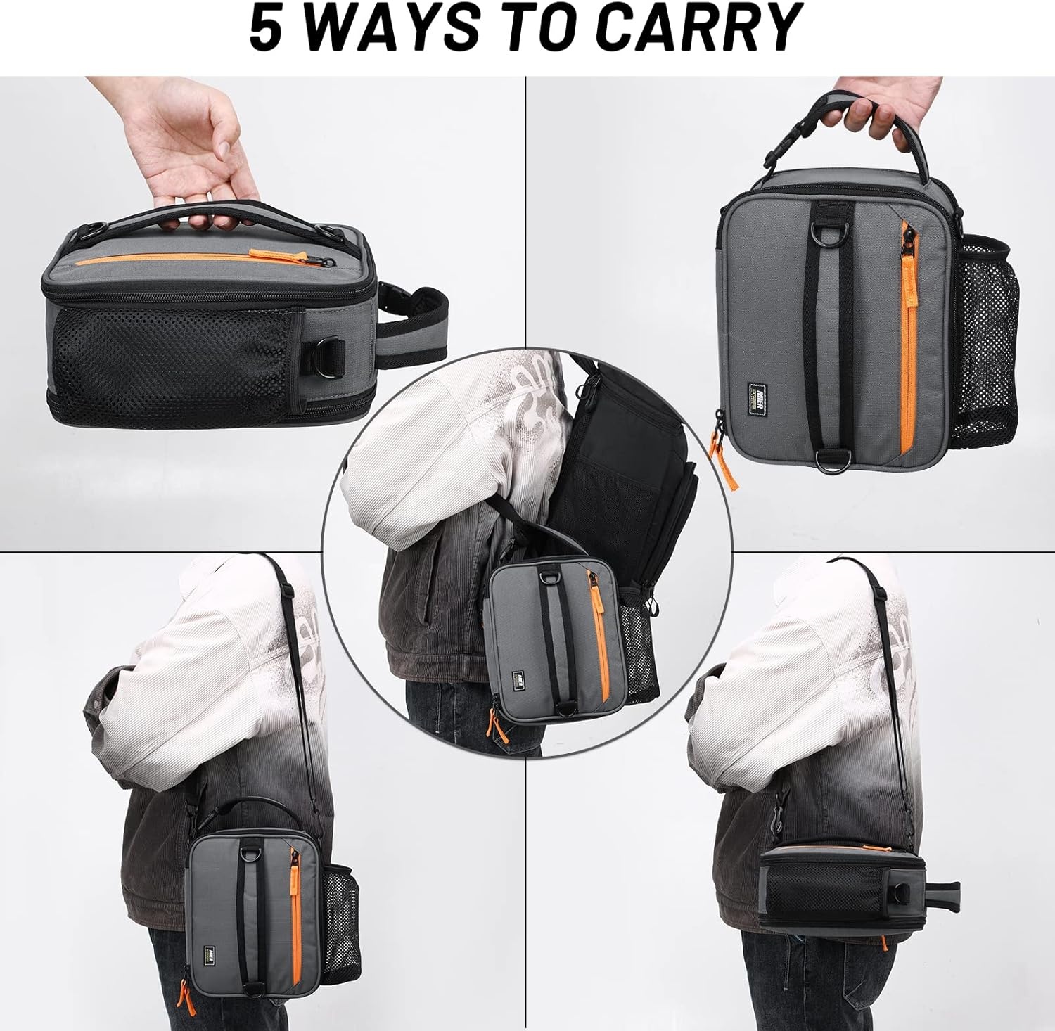 image:imageMIER Expandable Lunch Bag Insulated Lunch Box for Men to Work Travel Portable Lunchbox Bags with Shoulder Strap and Water Bottle Holder BlackGreyOrange