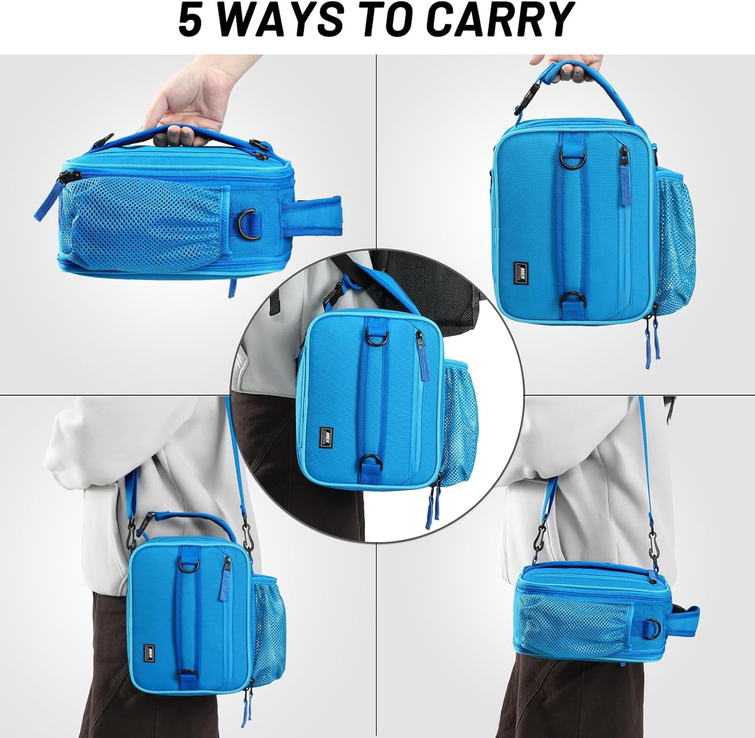 image:imageMIER Expandable Lunch Bag Insulated Lunch Box for Men to Work Travel Portable Lunchbox Bags with Shoulder Strap and Water Bottle Holder BlackLight Blue
