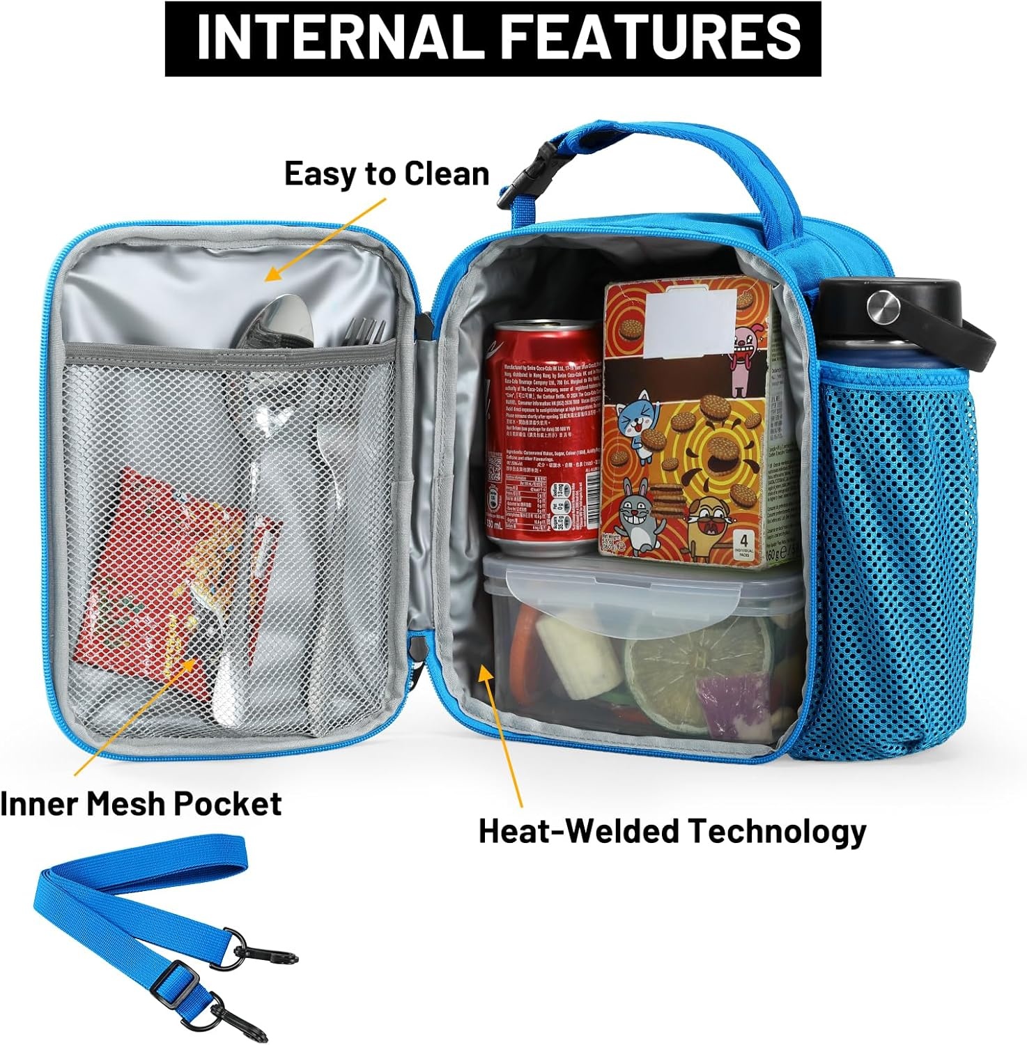 image:imageMIER Expandable Lunch Bag Insulated Lunch Box for Men to Work Travel Portable Lunchbox Bags with Shoulder Strap and Water Bottle Holder BlackLight Blue