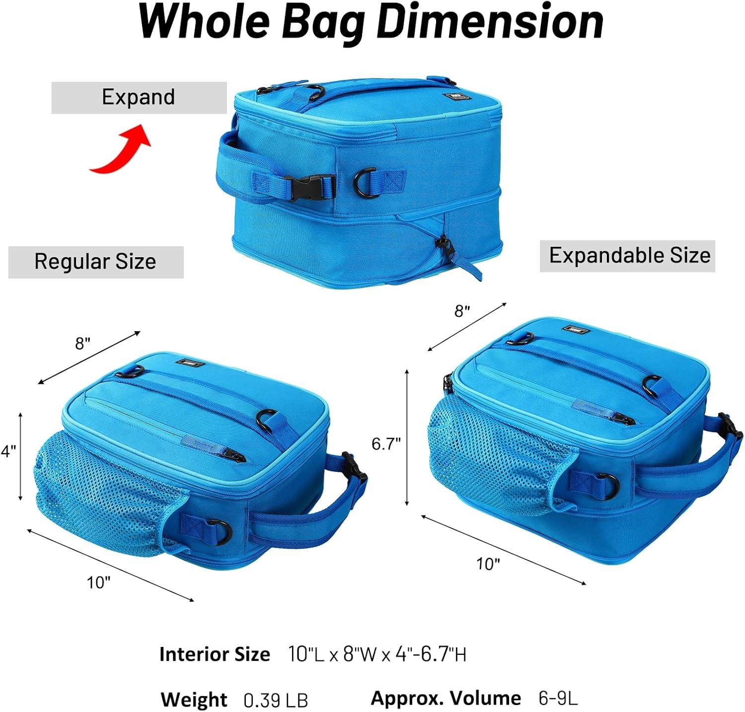 image:imageMIER Expandable Lunch Bag Insulated Lunch Box for Men to Work Travel Portable Lunchbox Bags with Shoulder Strap and Water Bottle Holder BlackLight Blue
