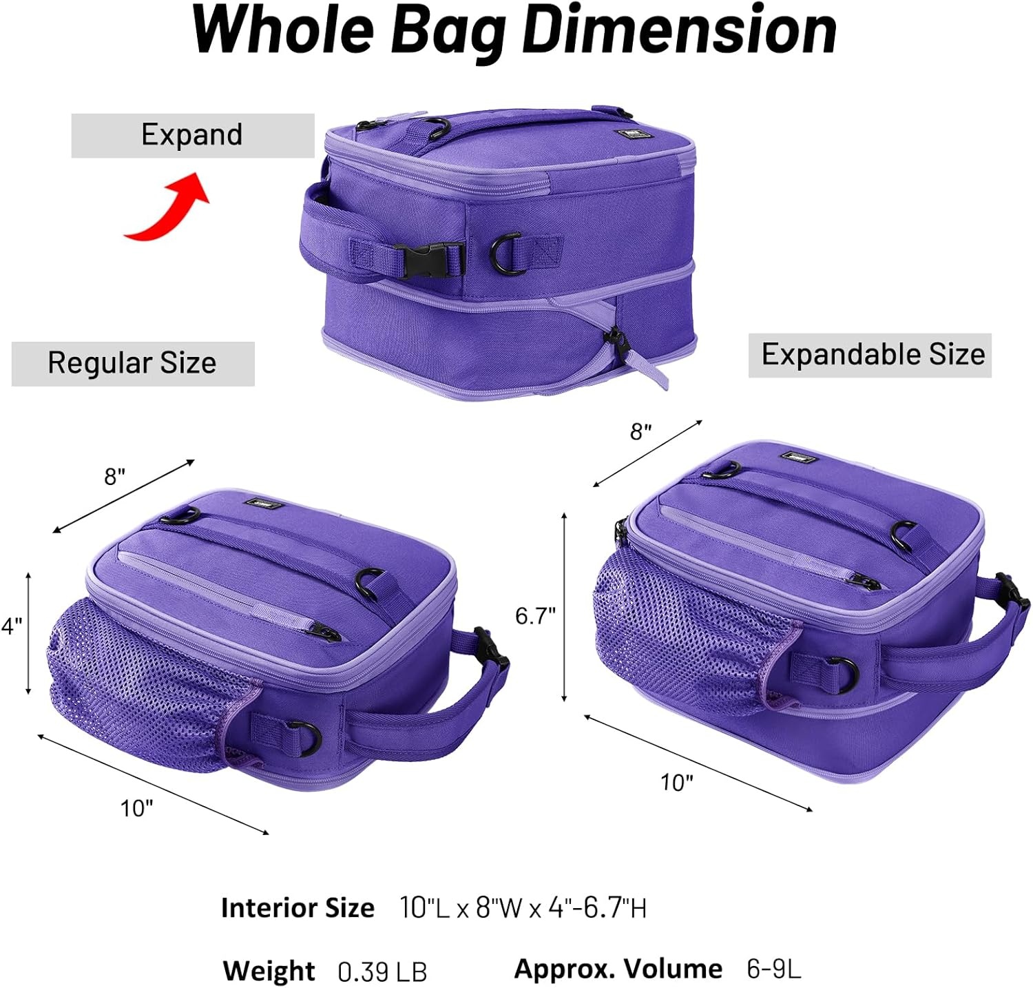 image:imageMIER Expandable Lunch Bag Insulated Lunch Box for Men to Work Travel Portable Lunchbox Bags with Shoulder Strap and Water Bottle Holder BlackLight Purple