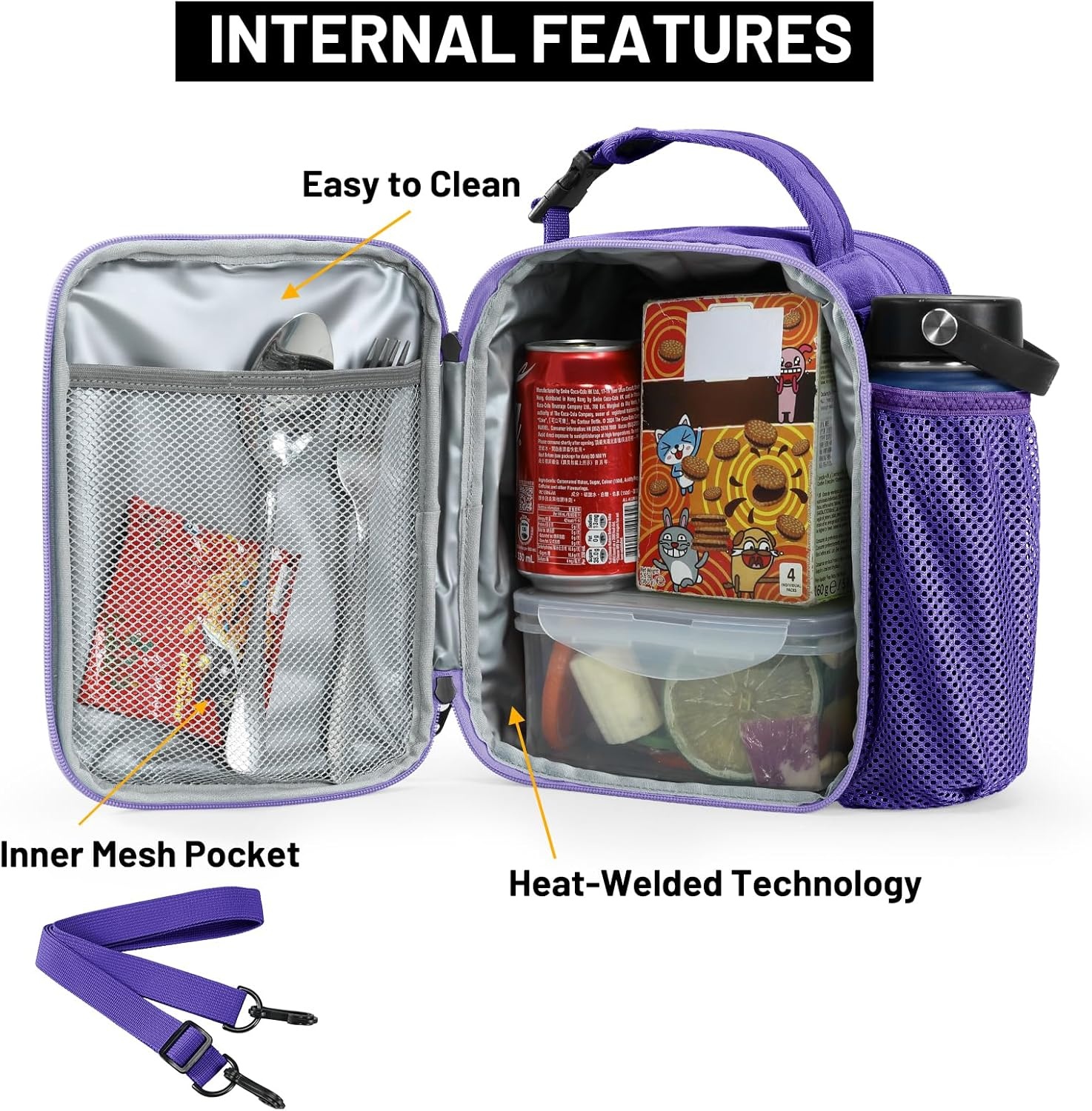 image:imageMIER Expandable Lunch Bag Insulated Lunch Box for Men to Work Travel Portable Lunchbox Bags with Shoulder Strap and Water Bottle Holder BlackLight Purple