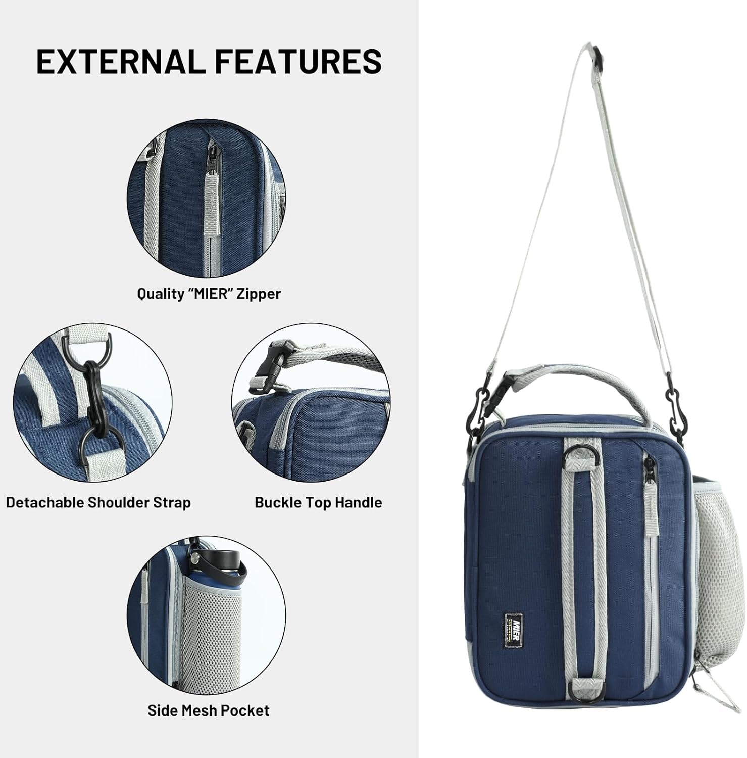image:imageMIER Expandable Lunch Bag Insulated Lunch Box for Men to Work Travel Portable Lunchbox Bags with Shoulder Strap and Water Bottle Holder BlackNavy Blue