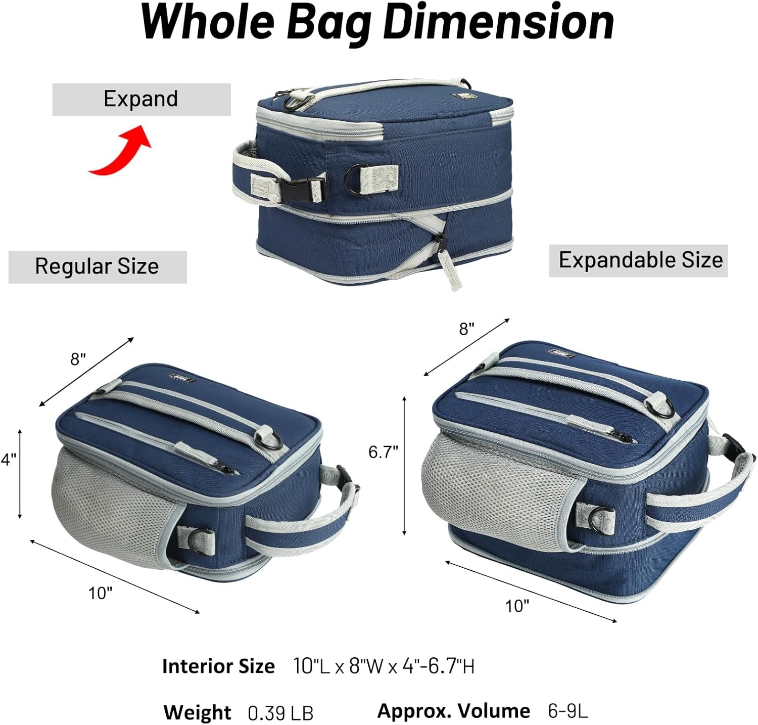 image:imageMIER Expandable Lunch Bag Insulated Lunch Box for Men to Work Travel Portable Lunchbox Bags with Shoulder Strap and Water Bottle Holder BlackNavy Blue