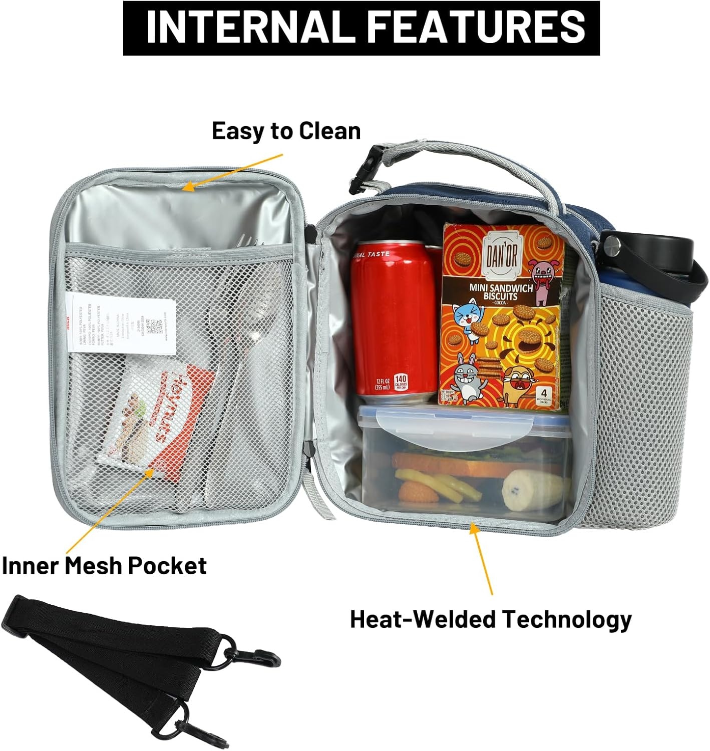 image:imageMIER Expandable Lunch Bag Insulated Lunch Box for Men to Work Travel Portable Lunchbox Bags with Shoulder Strap and Water Bottle Holder BlackNavy Blue