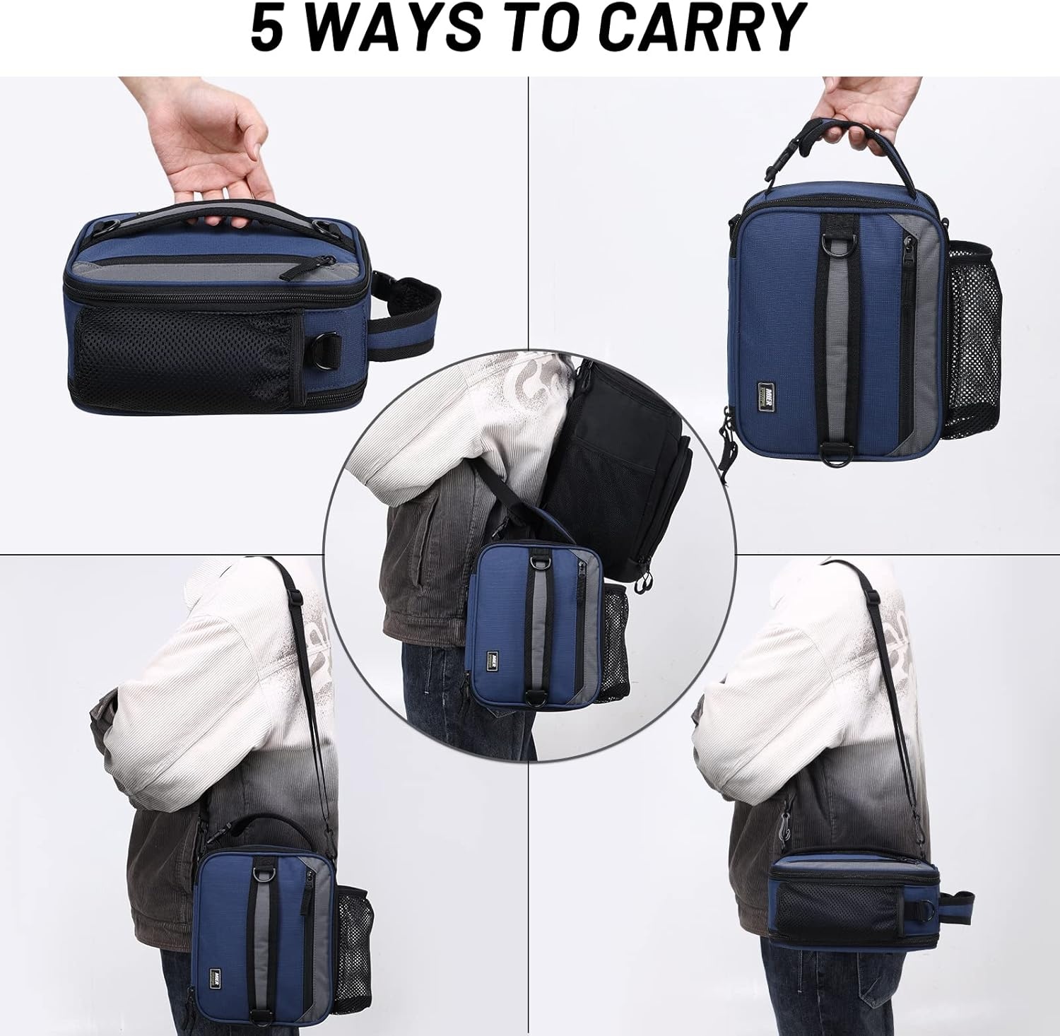 image:imageMIER Expandable Lunch Bag Insulated Lunch Box for Men to Work Travel Portable Lunchbox Bags with Shoulder Strap and Water Bottle Holder BlackNavyGrey