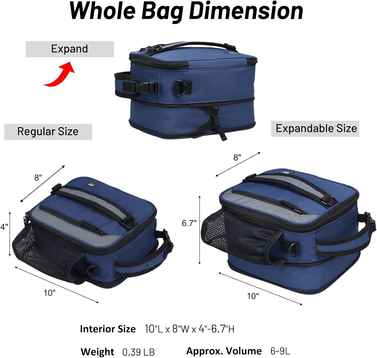 image:imageMIER Expandable Lunch Bag Insulated Lunch Box for Men to Work Travel Portable Lunchbox Bags with Shoulder Strap and Water Bottle Holder BlackNavyGrey