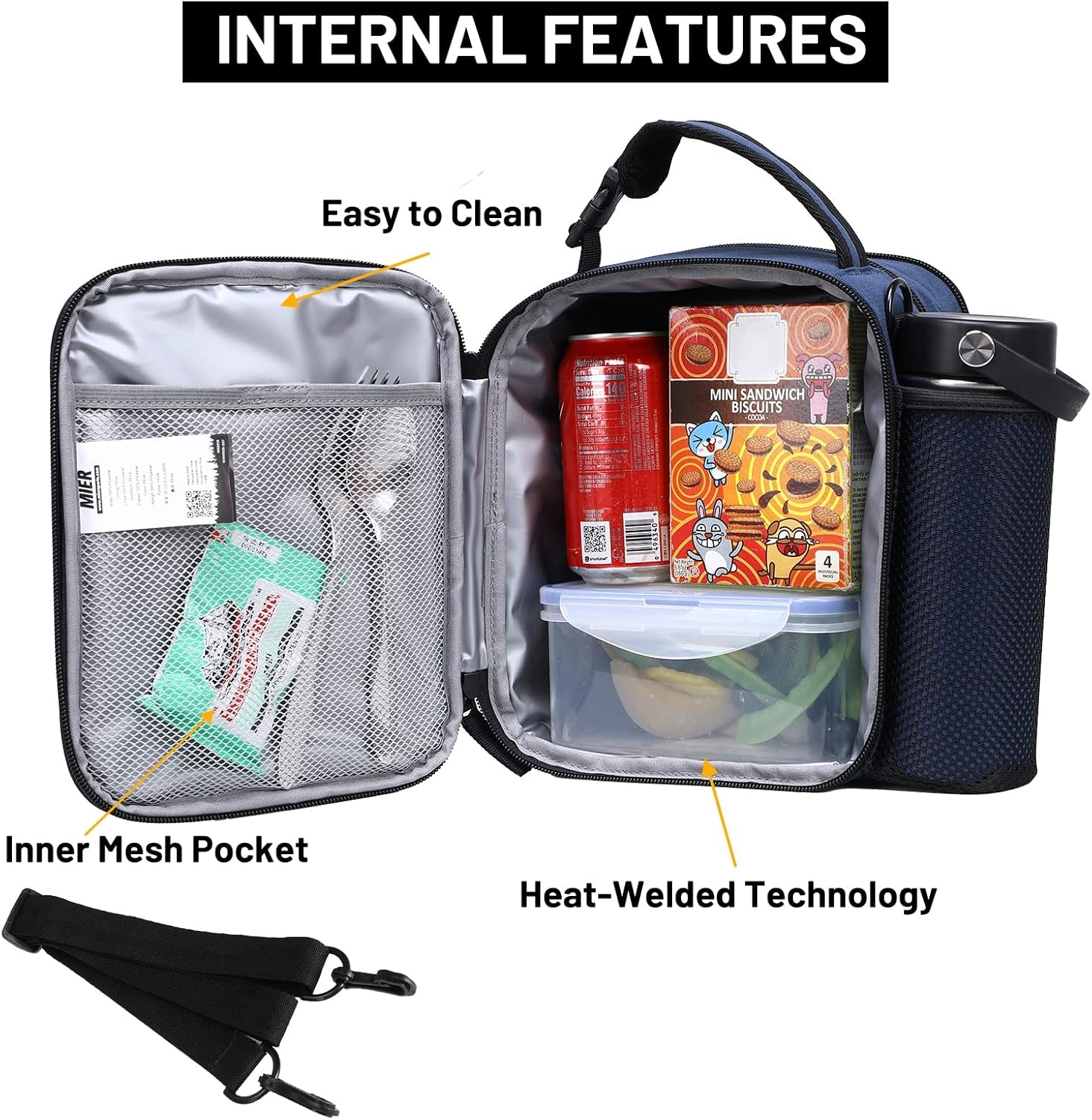 image:imageMIER Expandable Lunch Bag Insulated Lunch Box for Men to Work Travel Portable Lunchbox Bags with Shoulder Strap and Water Bottle Holder BlackNavyGrey