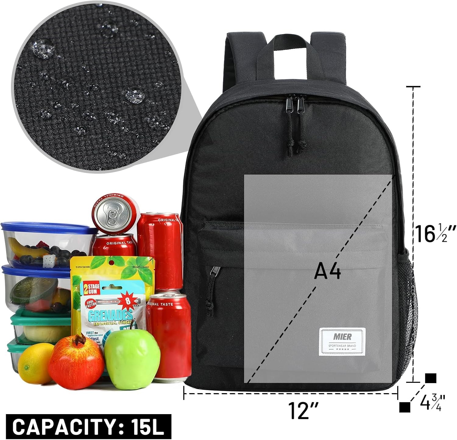 image:imageMIER Insulated Backpack Cooler Small Leakproof Lightweight Cute for Women Men to Work Picnics Camping Park Day Trips 15 LBlack