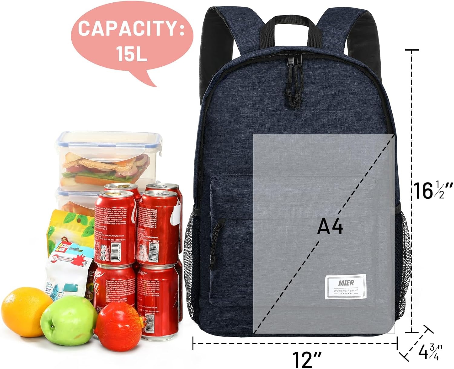 image:imageMIER Insulated Backpack Cooler Small Leakproof Lightweight Cute for Women Men to Work Picnics Camping Park Day Trips 15 LDark Blue