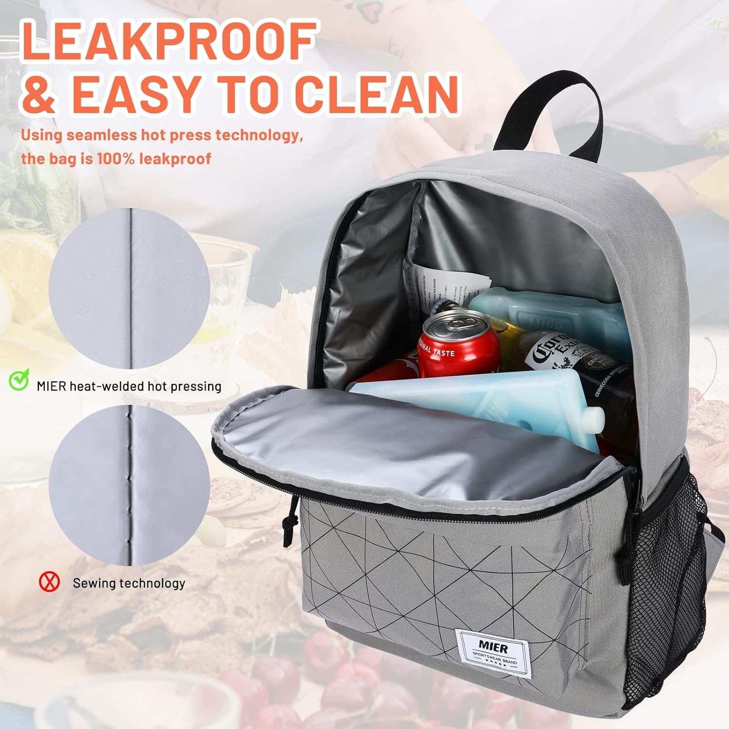 image:imageMIER Insulated Backpack Cooler Small Leakproof Lightweight Cute for Women Men to Work Picnics Camping Park Day Trips 15 LGray