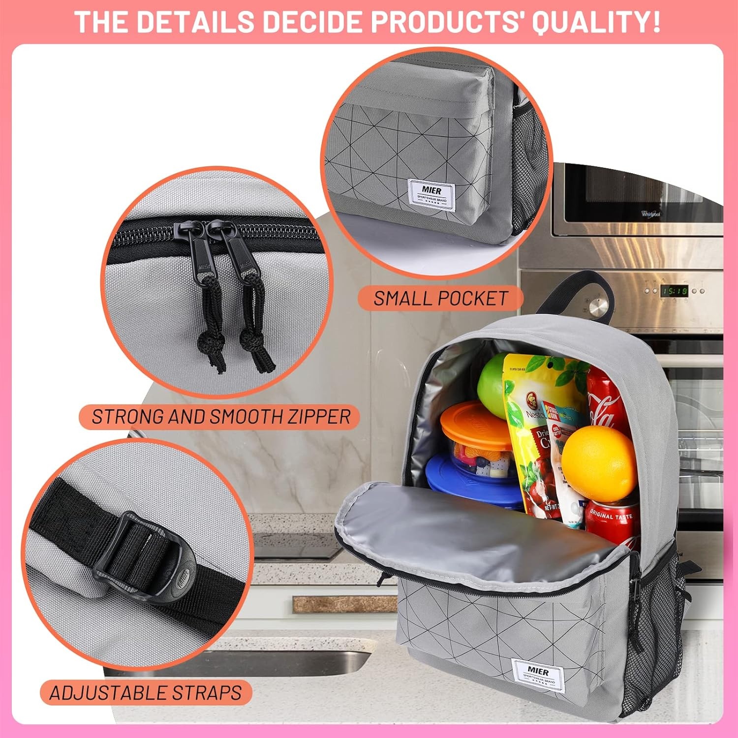 image:imageMIER Insulated Backpack Cooler Small Leakproof Lightweight Cute for Women Men to Work Picnics Camping Park Day Trips 15 LGray