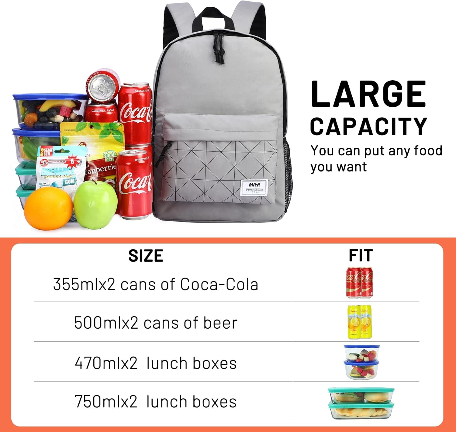 image:imageMIER Insulated Backpack Cooler Small Leakproof Lightweight Cute for Women Men to Work Picnics Camping Park Day Trips 15 LGray