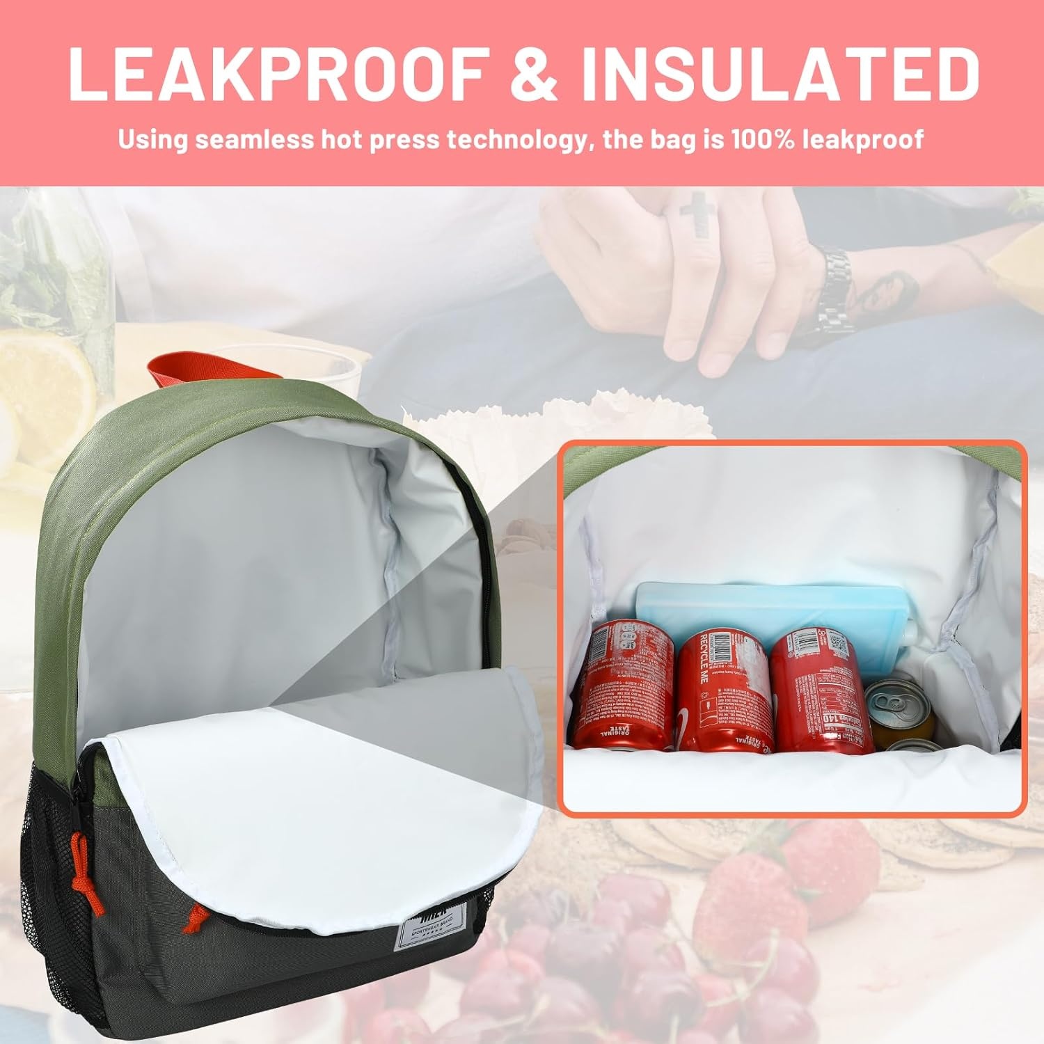 image:imageMIER Insulated Backpack Cooler Small Leakproof Lightweight Cute for Women Men to Work Picnics Camping Park Day Trips 15 LGreendark gray