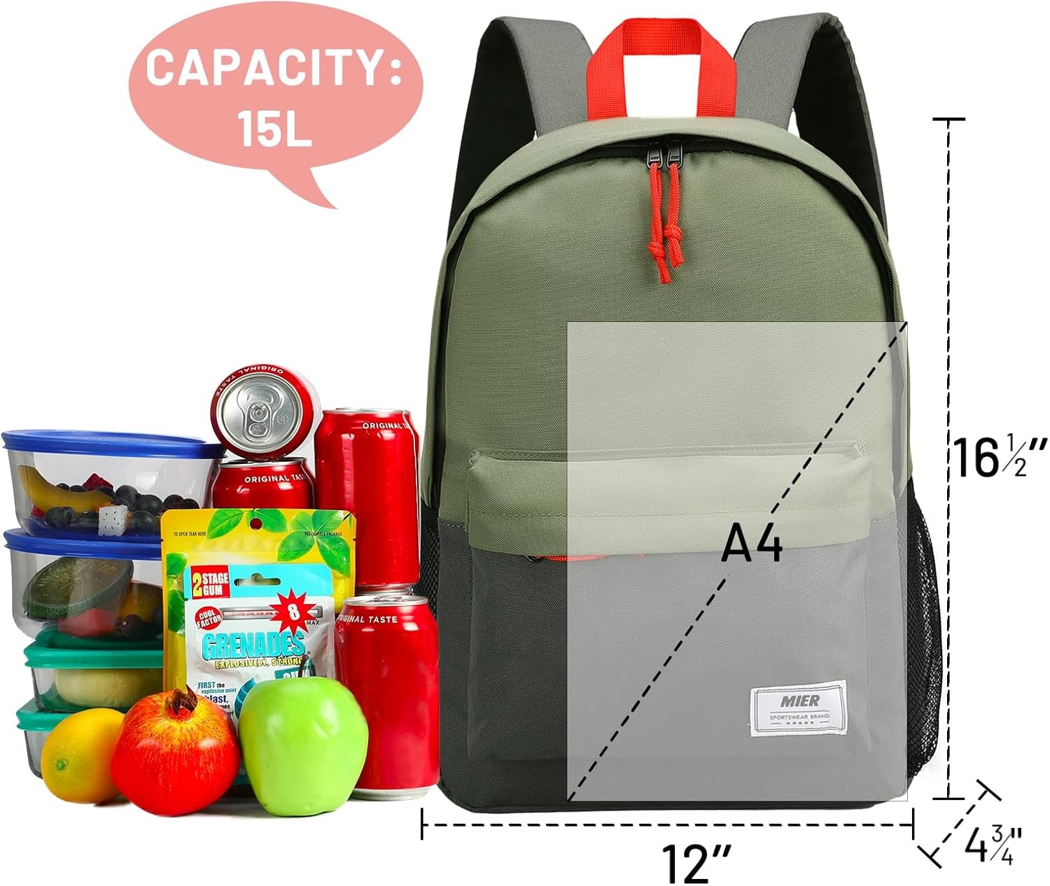 image:imageMIER Insulated Backpack Cooler Small Leakproof Lightweight Cute for Women Men to Work Picnics Camping Park Day Trips 15 LGreendark gray
