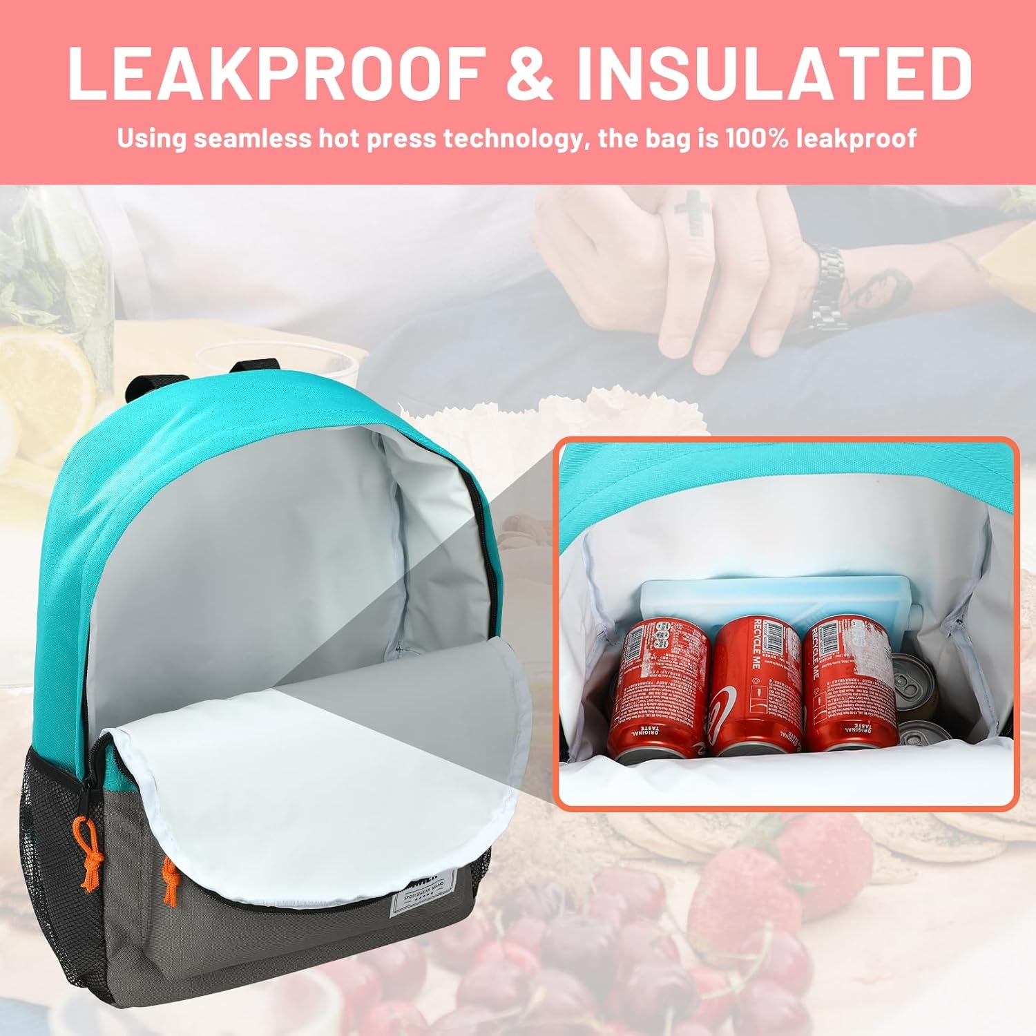 image:imageMIER Insulated Backpack Cooler Small Leakproof Lightweight Cute for Women Men to Work Picnics Camping Park Day Trips 15 LPeacock bluedark gray