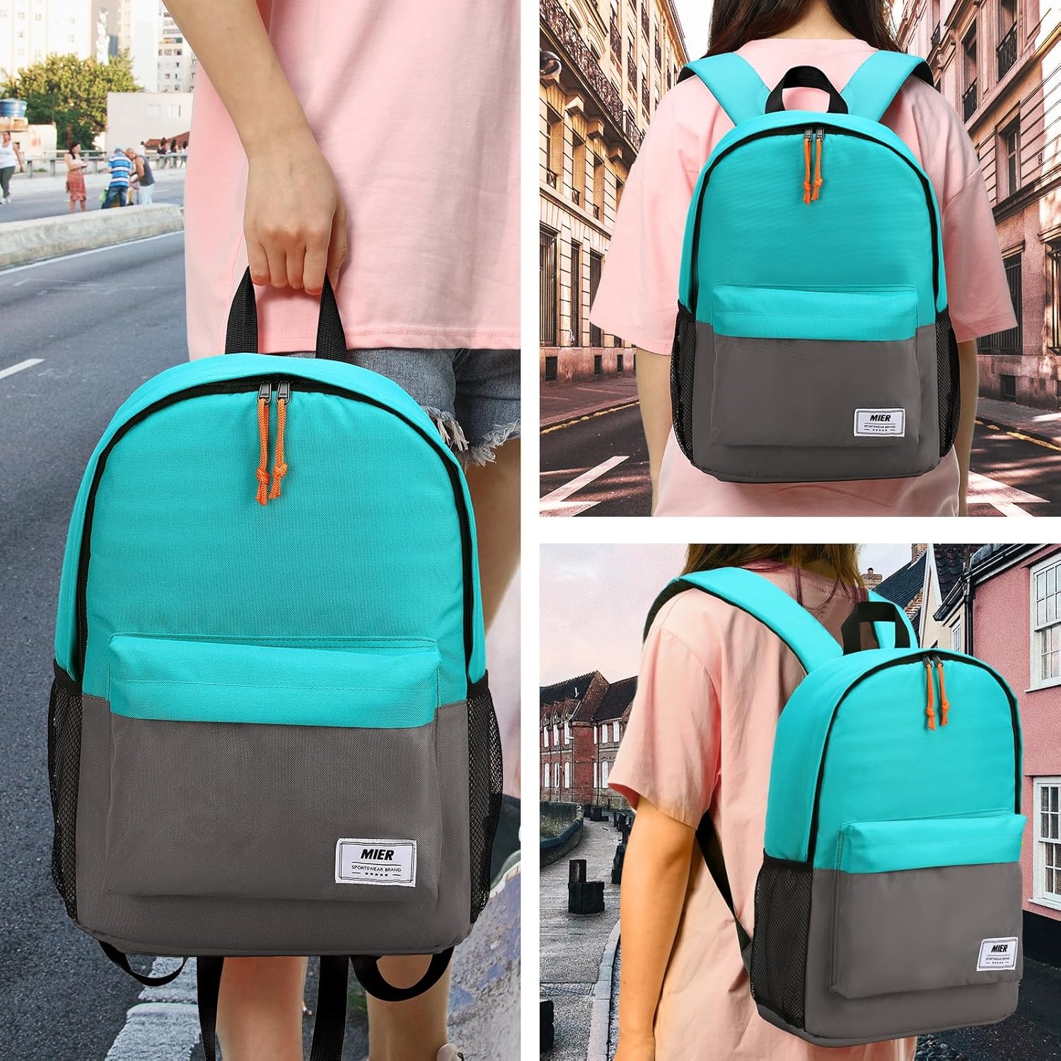 image:imageMIER Insulated Backpack Cooler Small Leakproof Lightweight Cute for Women Men to Work Picnics Camping Park Day Trips 15 LPeacock bluedark gray