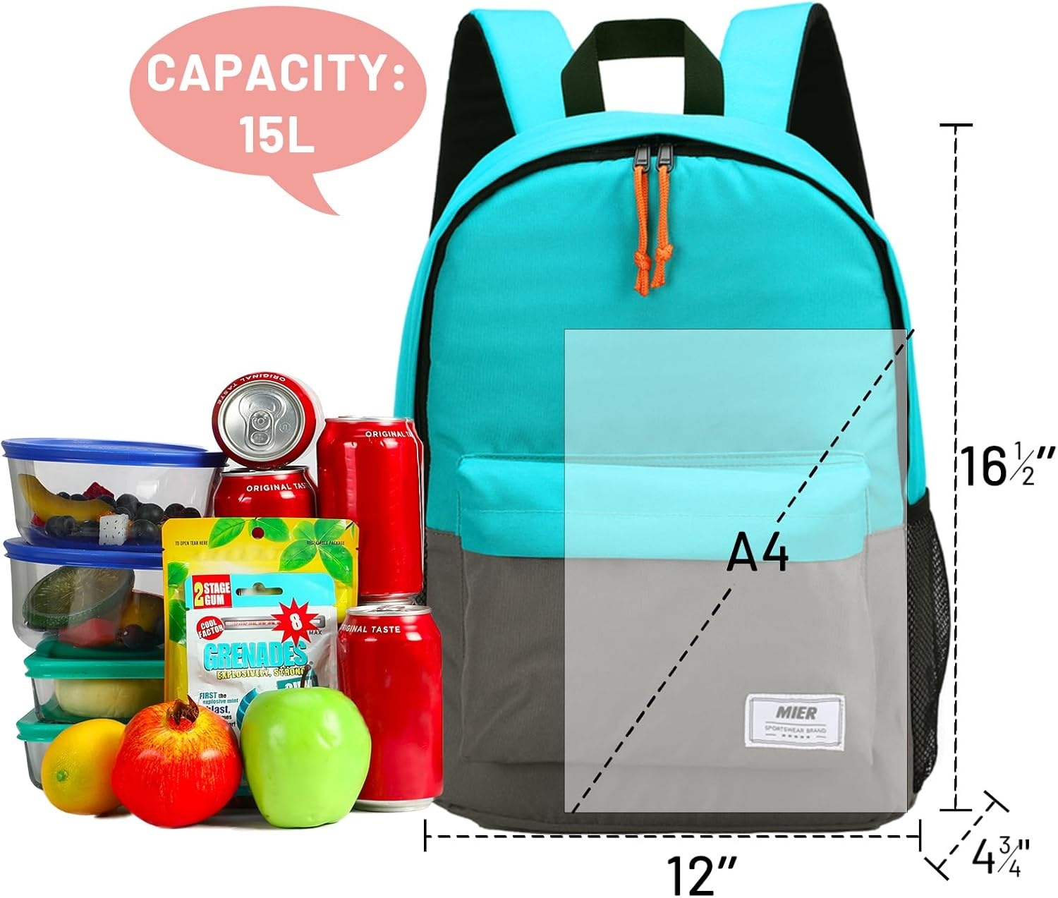 image:imageMIER Insulated Backpack Cooler Small Leakproof Lightweight Cute for Women Men to Work Picnics Camping Park Day Trips 15 LPeacock bluedark gray