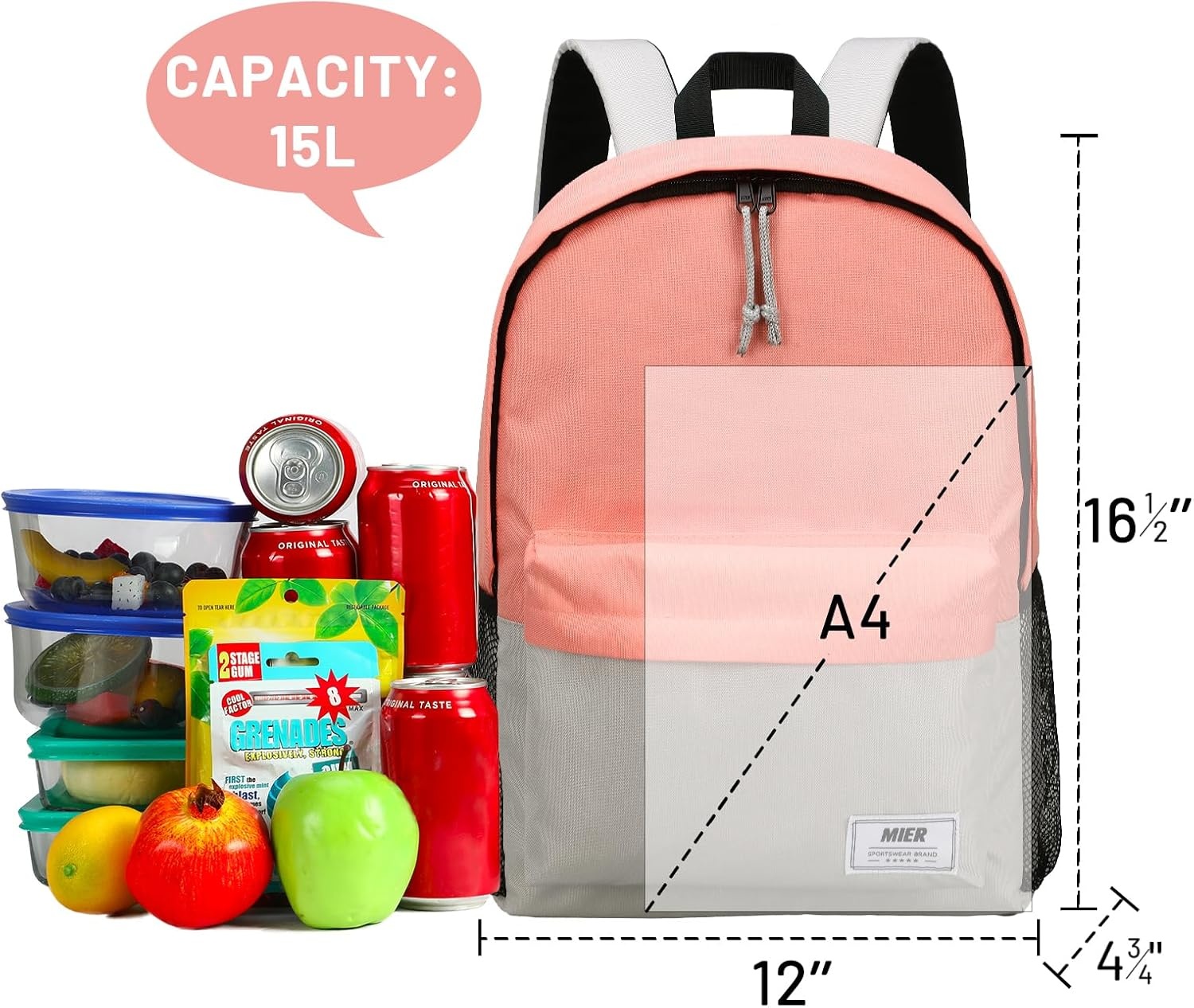 image:imageMIER Insulated Backpack Cooler Small Leakproof Lightweight Cute for Women Men to Work Picnics Camping Park Day Trips 15 LPinkgray