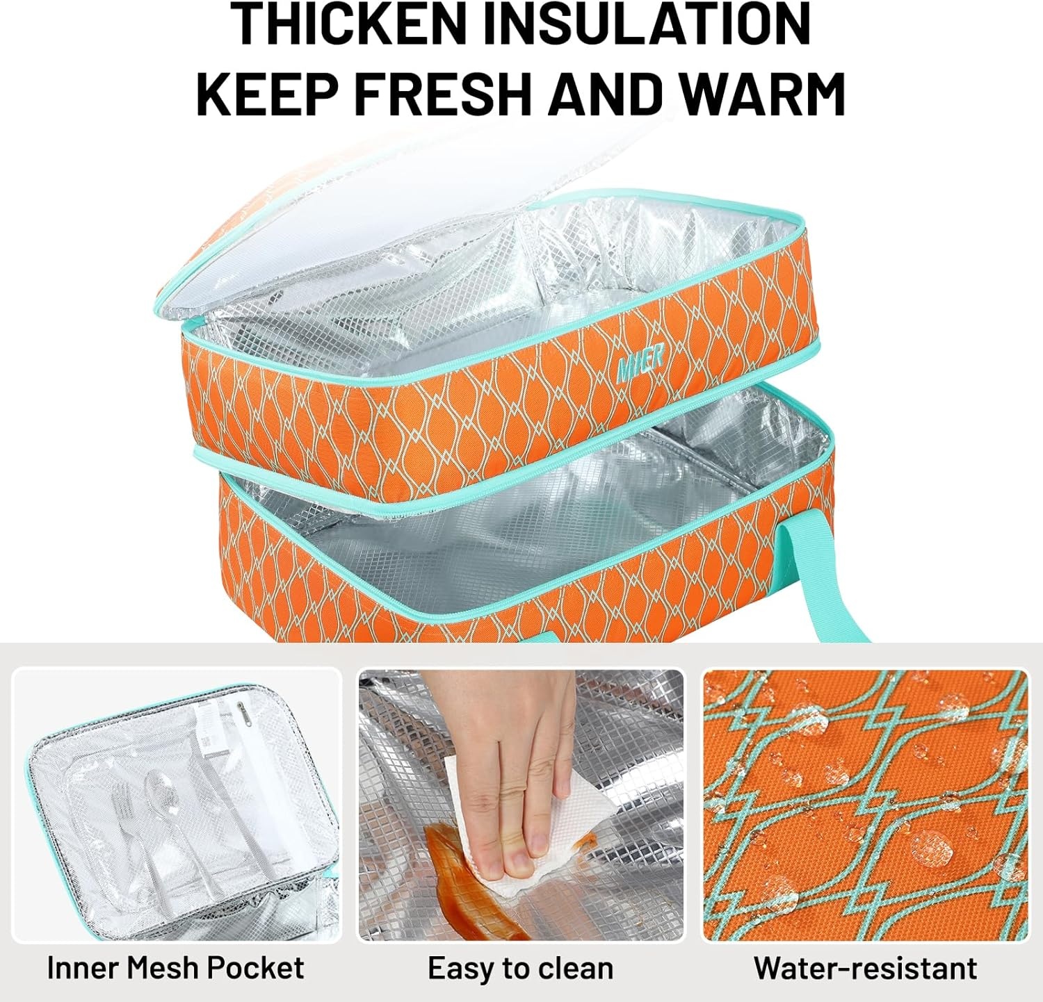 image:imageMIER Insulated Casserole Carrier Fits 9x13 Baking DishesFoil Pans Double Food Carriers Bag Thermal Holder for Hot or Cold Food Lasagna Lugger Potluck Parties Picnic Travel PurpleOrange