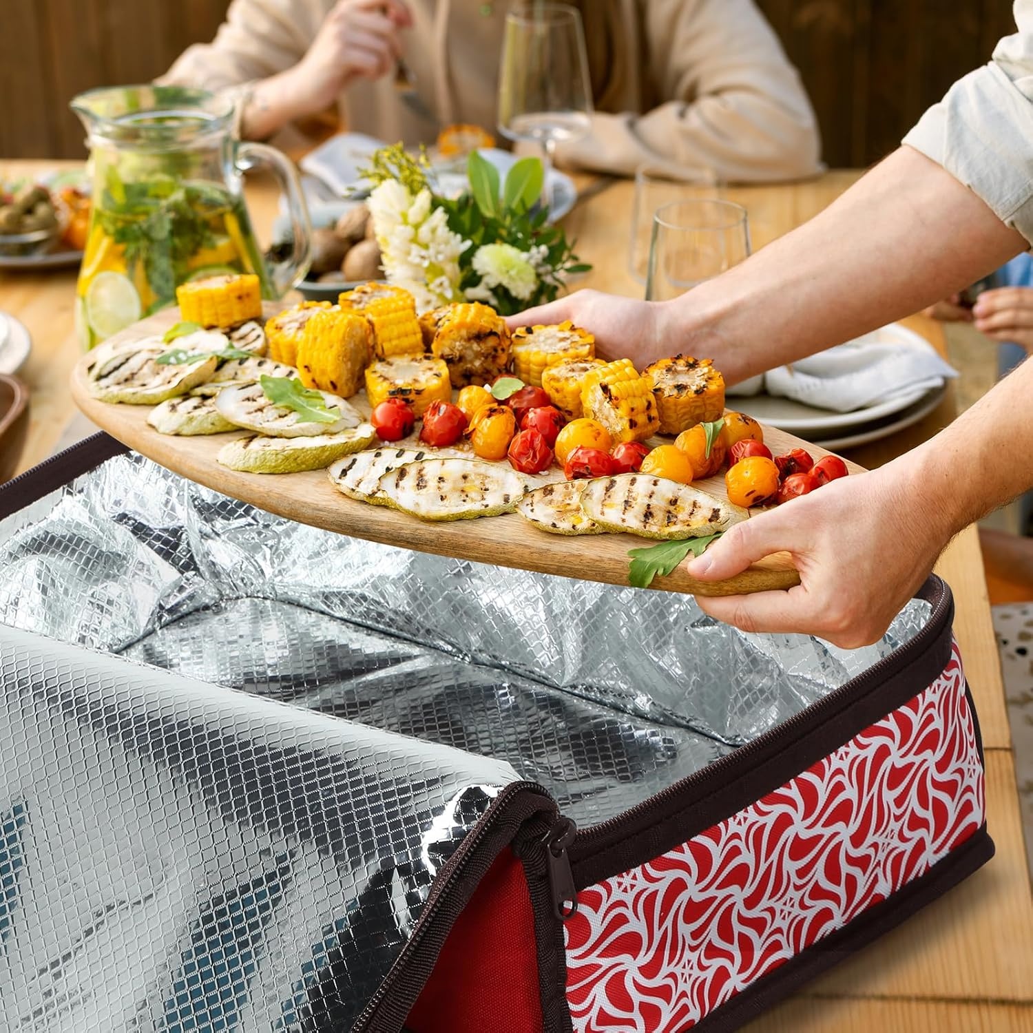 image:imageMIER Insulated Casserole Carrier Fits 9x13 Baking DishesFoil Pans Double Food Carriers Bag Thermal Holder for Hot or Cold Food Lasagna Lugger Potluck Parties Picnic Travel PurpleRed