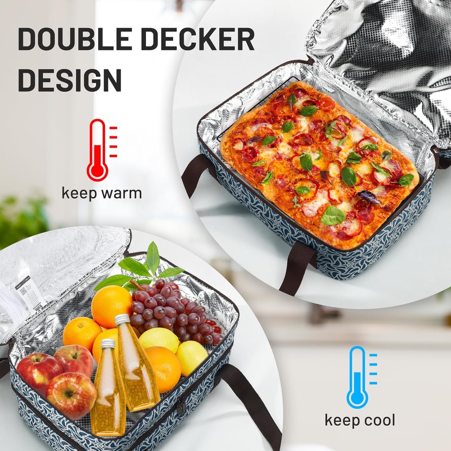 image:imageMIER Insulated Casserole Carrier Fits 9x13 Baking DishesFoil Pans Double Food Carriers Bag Thermal Holder for Hot or Cold Food Lasagna Lugger Potluck Parties Picnic Travel PurpleDeep BlueBrown