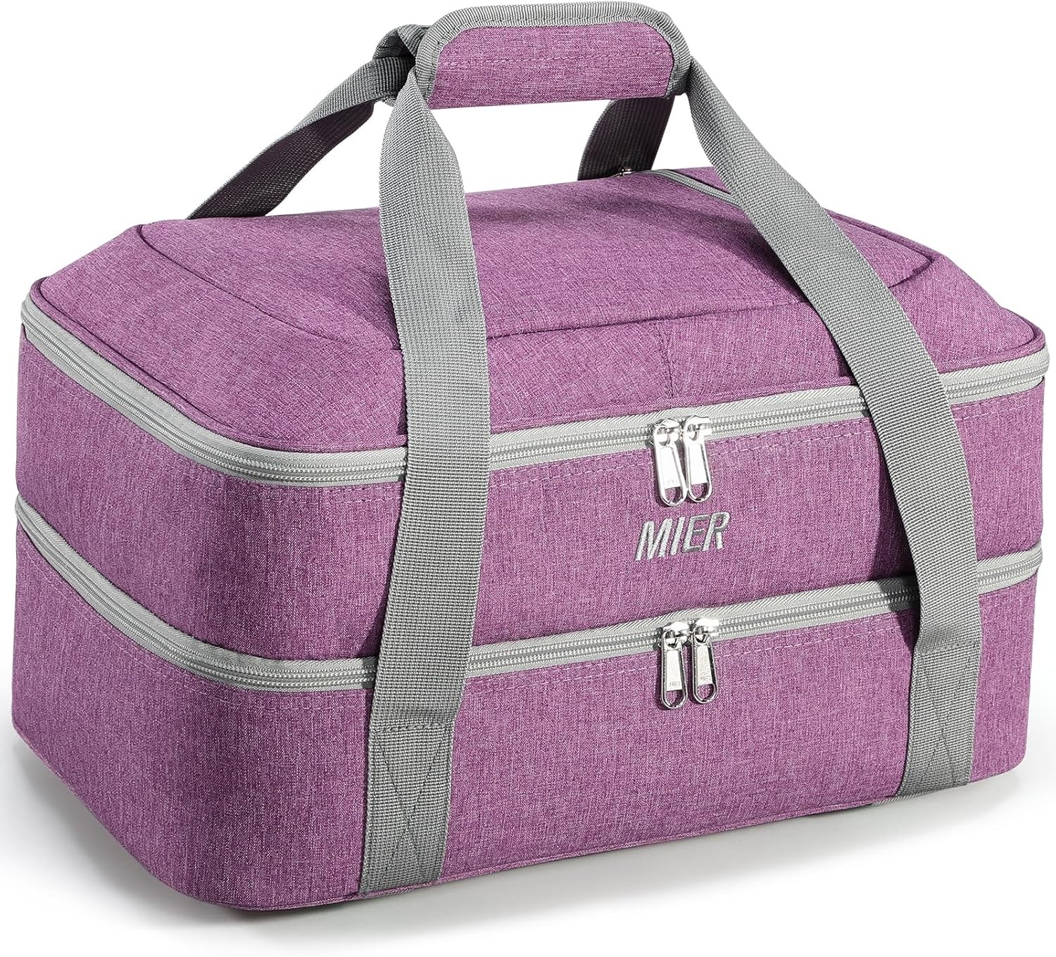 image:imageMIER Insulated Casserole Carrier Fits 9x13 Baking DishesFoil Pans Double Food Carriers Bag Thermal Holder for Hot or Cold Food Lasagna Lugger Potluck Parties Picnic Travel PurplePurple