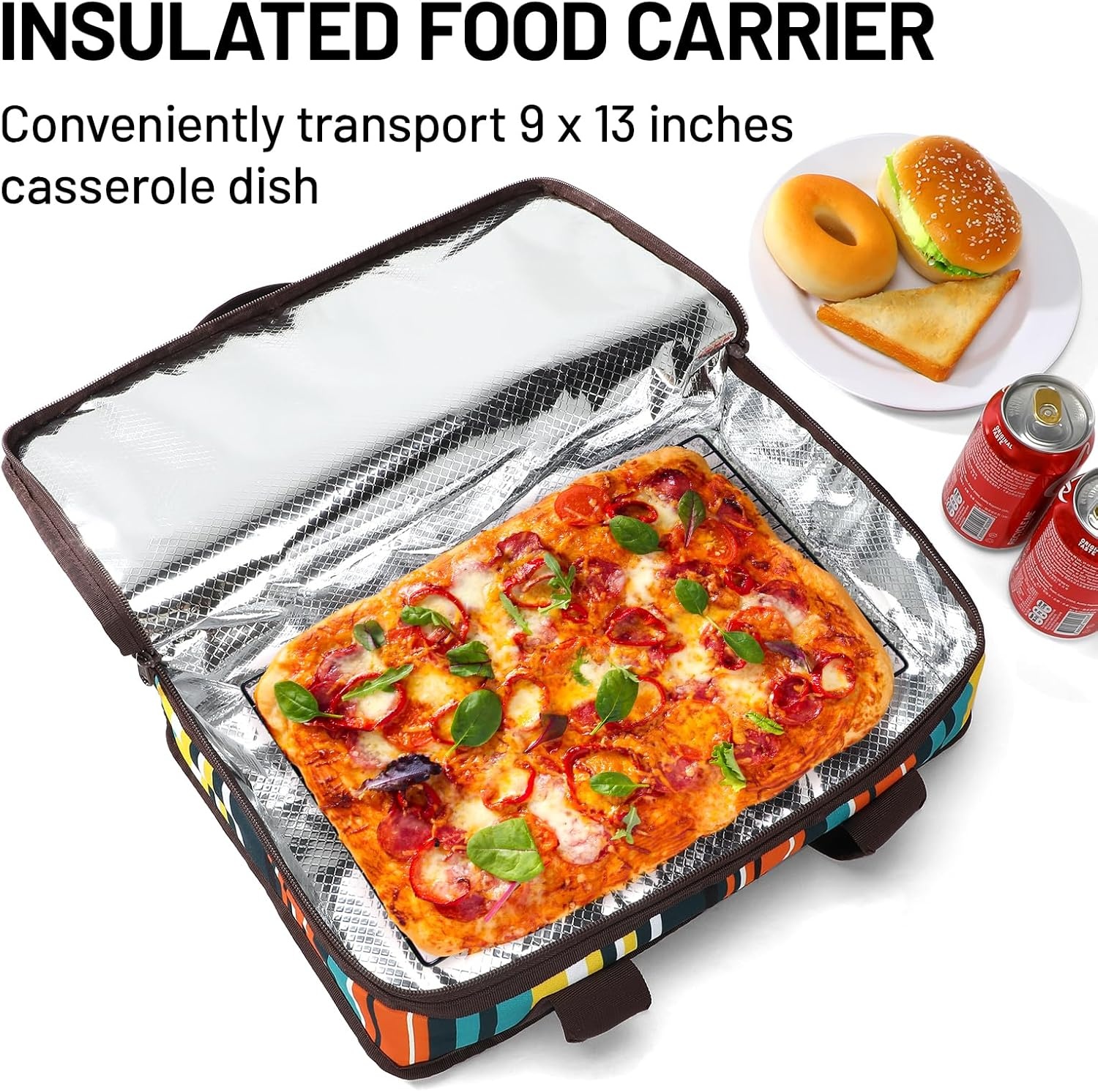 image:imageMIER Insulated Casserole Carrier Fits 9x13 Baking DishesFoil Pans Double Food Carriers Bag Thermal Holder for Hot or Cold Food Lasagna Lugger Potluck Parties Picnic Travel PurpleBlue