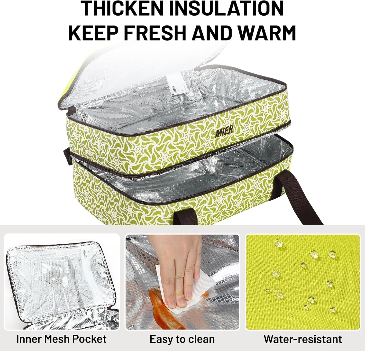 image:imageMIER Insulated Casserole Carrier Fits 9x13 Baking DishesFoil Pans Double Food Carriers Bag Thermal Holder for Hot or Cold Food Lasagna Lugger Potluck Parties Picnic Travel PurpleGreen
