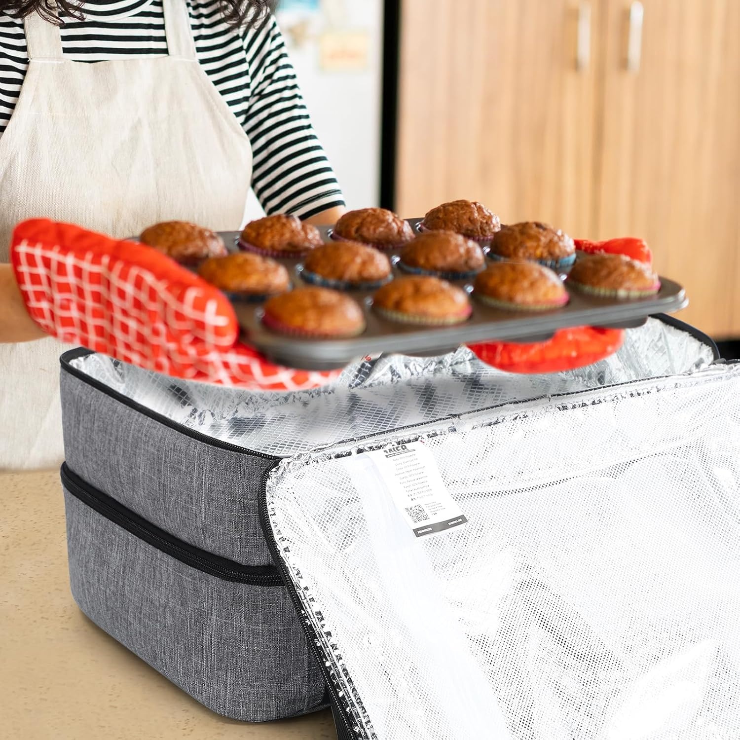 image:imageMIER Insulated Casserole Carrier Fits 9x13 Baking DishesFoil Pans Double Food Carriers Bag Thermal Holder for Hot or Cold Food Lasagna Lugger Potluck Parties Picnic Travel PurpleGray