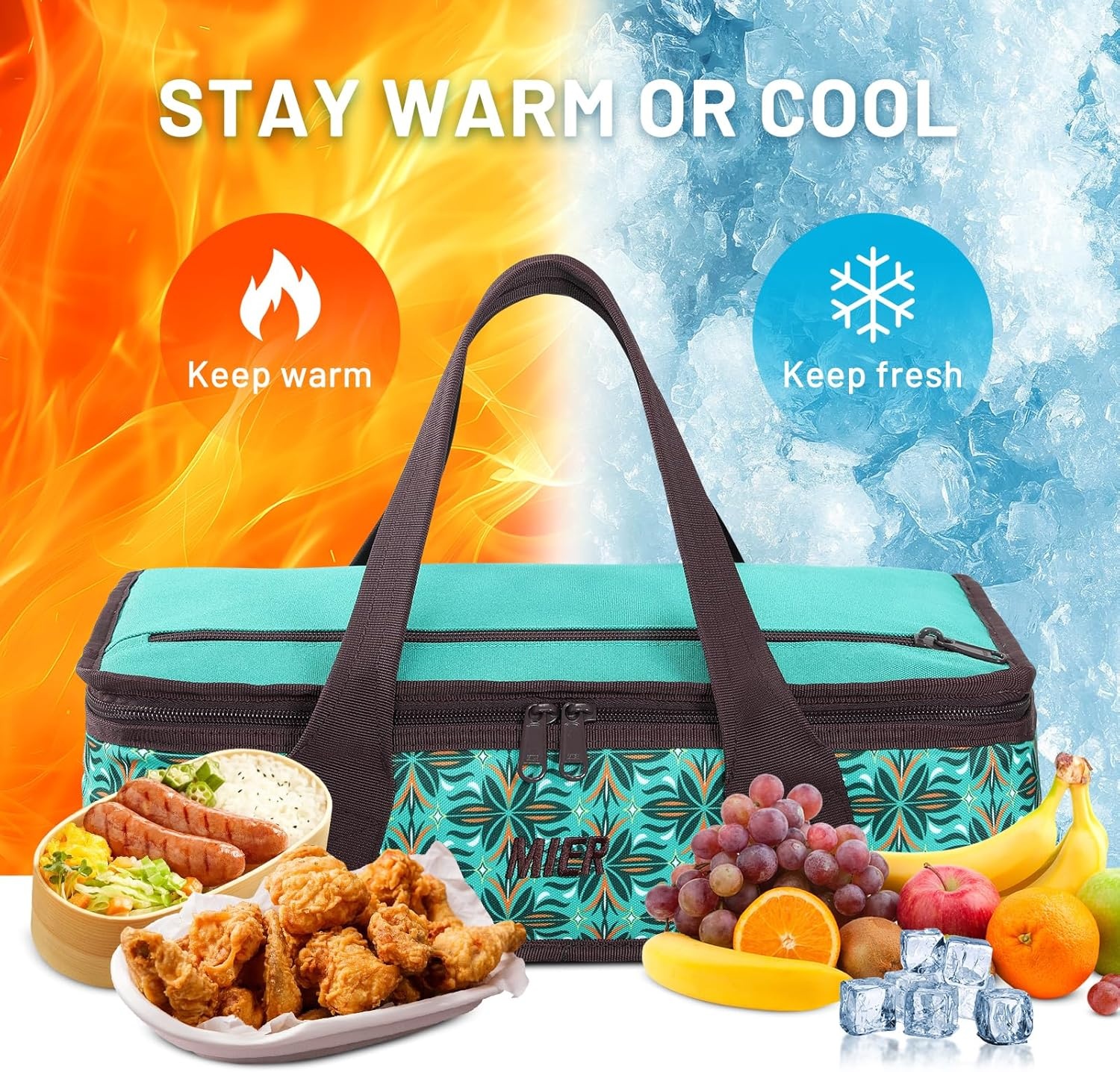 image:imageMIER Insulated Casserole Carrier Fits 9x13 Baking DishesFoil Pans Double Food Carriers Bag Thermal Holder for Hot or Cold Food Lasagna Lugger Potluck Parties Picnic Travel PurpleTeal