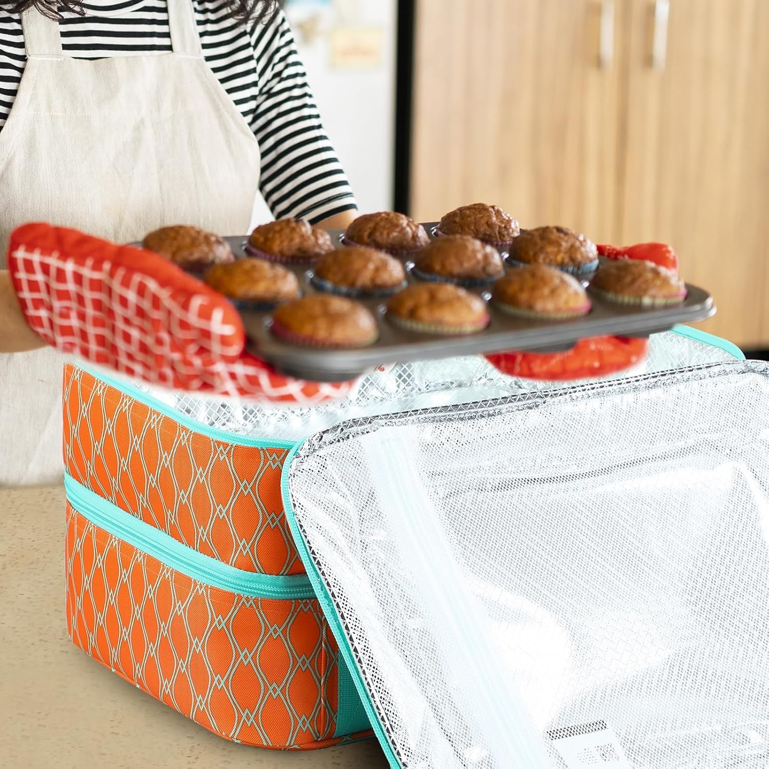 image:imageMIER Insulated Casserole Carrier Fits 9x13 Baking DishesFoil Pans Double Food Carriers Bag Thermal Holder for Hot or Cold Food Lasagna Lugger Potluck Parties Picnic Travel PurpleOrange