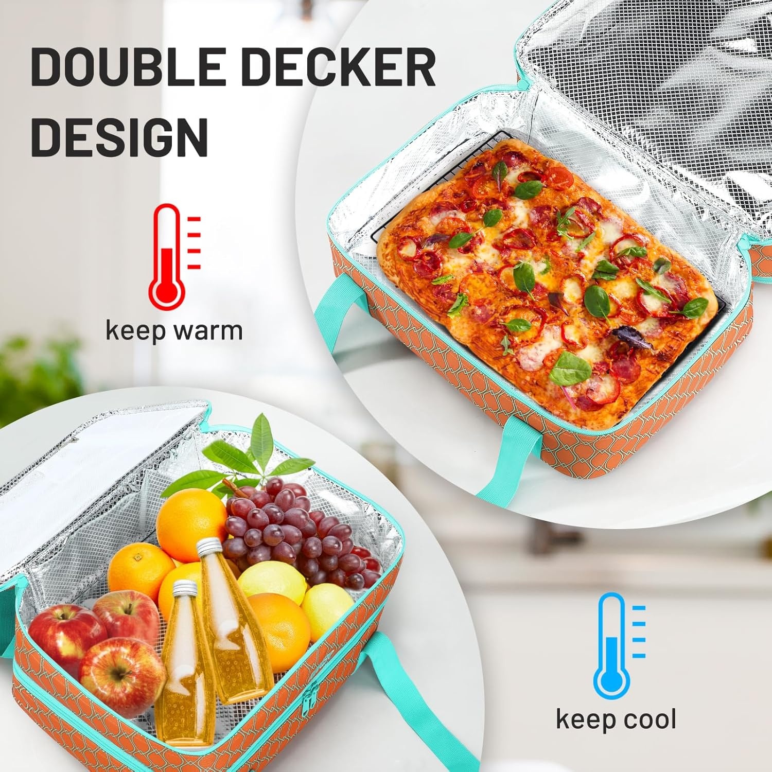 image:imageMIER Insulated Casserole Carrier Fits 9x13 Baking DishesFoil Pans Double Food Carriers Bag Thermal Holder for Hot or Cold Food Lasagna Lugger Potluck Parties Picnic Travel PurpleOrange