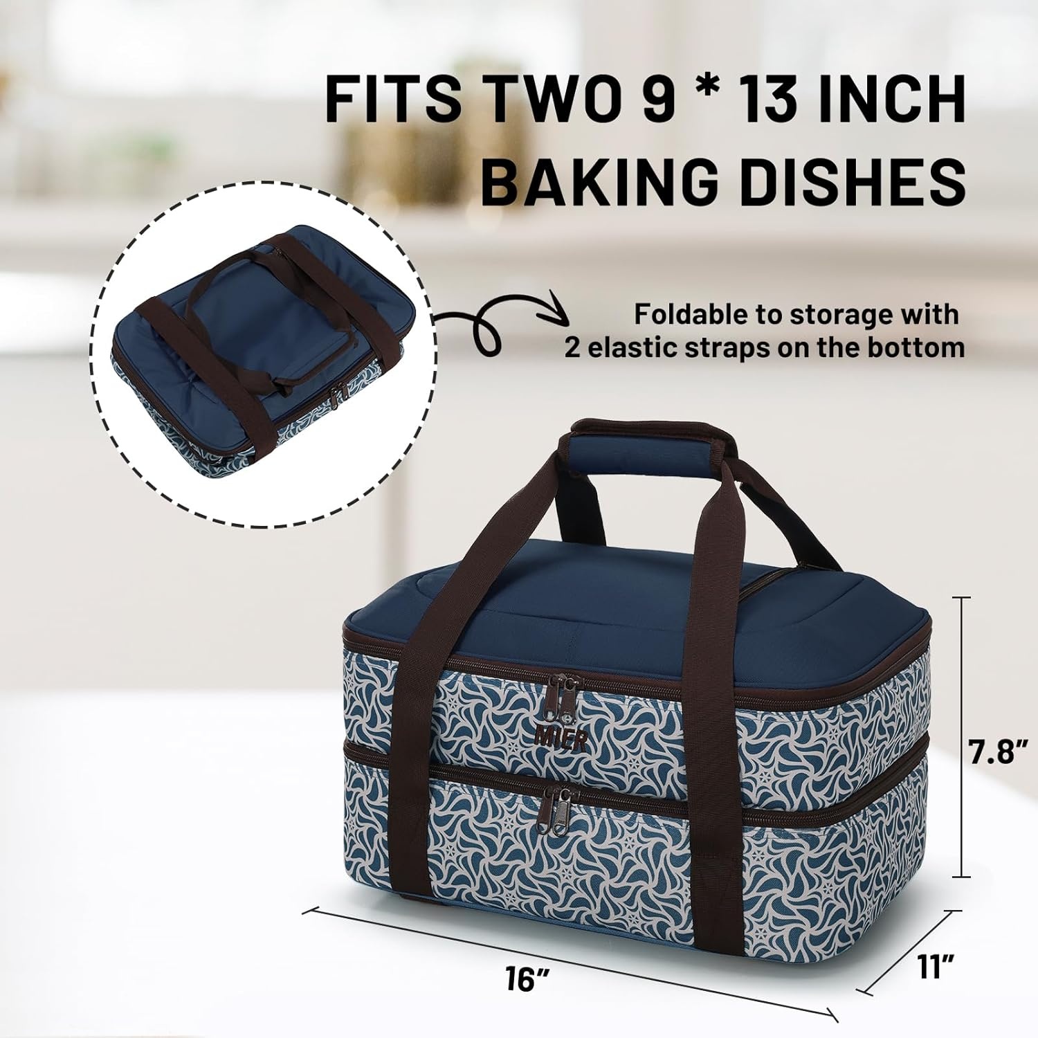 image:imageMIER Insulated Casserole Carrier Fits 9x13 Baking DishesFoil Pans Double Food Carriers Bag Thermal Holder for Hot or Cold Food Lasagna Lugger Potluck Parties Picnic Travel PurpleDeep BlueBrown