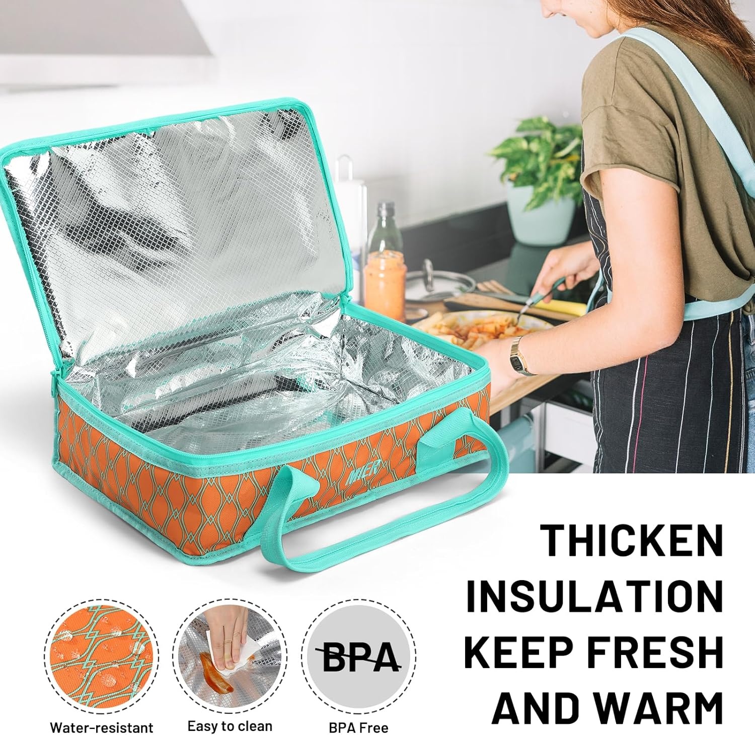 image:imageMIER Insulated Casserole Carrier Fits 9x13 Baking DishesFoil Pans Double Food Carriers Bag Thermal Holder for Hot or Cold Food Lasagna Lugger Potluck Parties Picnic Travel PurpleOrange