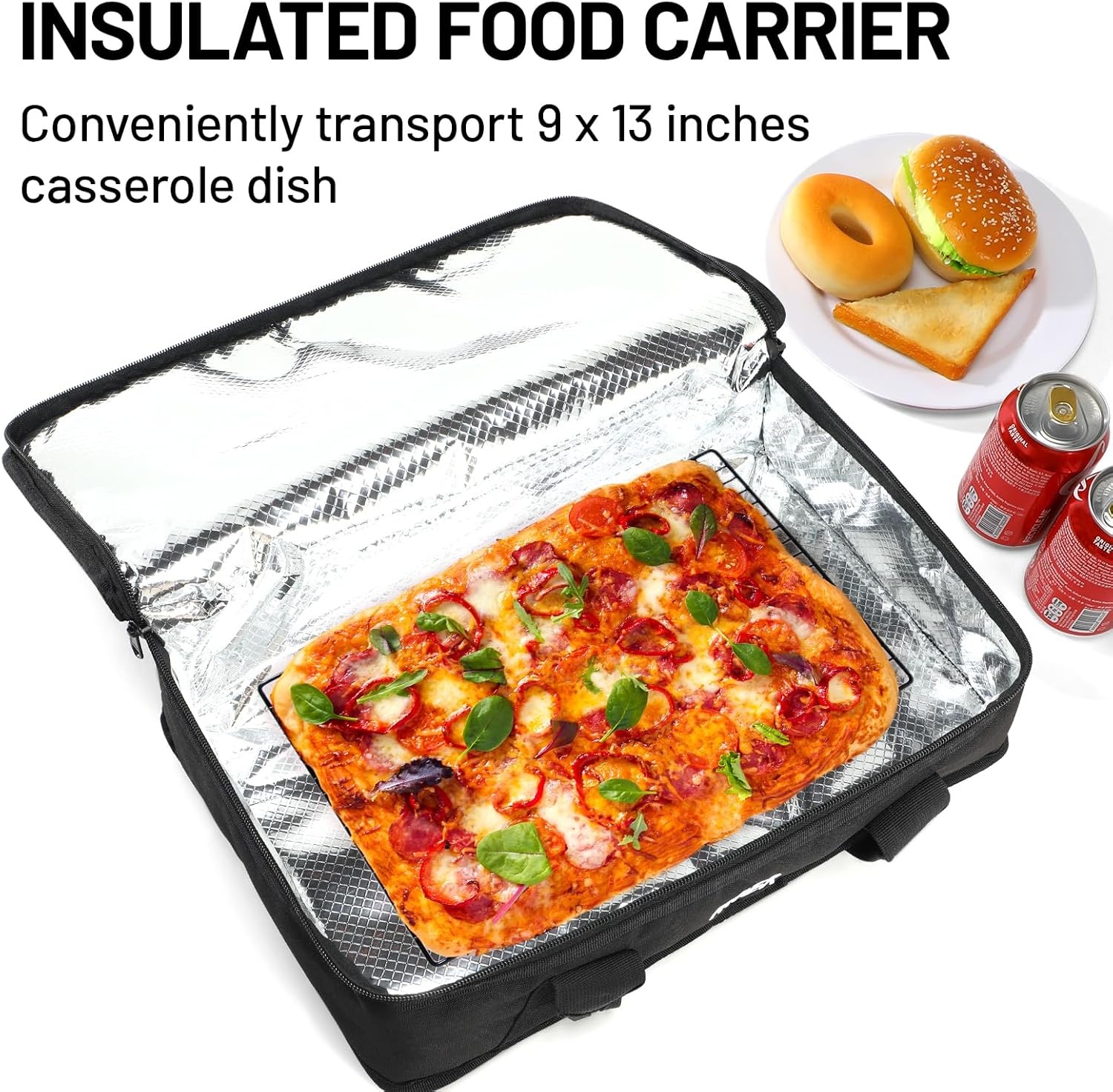 image:imageMIER Insulated Casserole Carrier Fits 9x13 Baking DishesFoil Pans Double Food Carriers Bag Thermal Holder for Hot or Cold Food Lasagna Lugger Potluck Parties Picnic Travel PurpleBlack