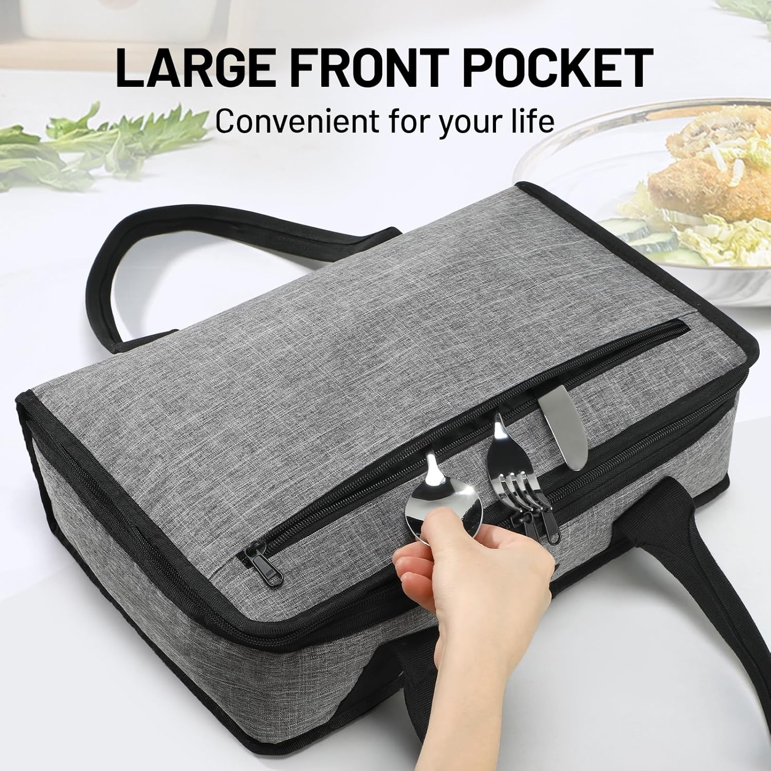 image:imageMIER Insulated Casserole Carrier Fits 9x13 Baking DishesFoil Pans Double Food Carriers Bag Thermal Holder for Hot or Cold Food Lasagna Lugger Potluck Parties Picnic Travel PurpleGray