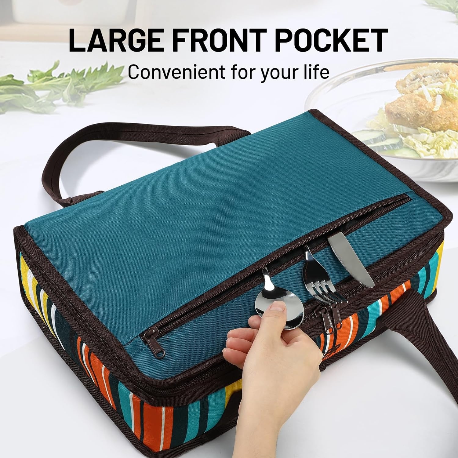 image:imageMIER Insulated Casserole Carrier Fits 9x13 Baking DishesFoil Pans Double Food Carriers Bag Thermal Holder for Hot or Cold Food Lasagna Lugger Potluck Parties Picnic Travel PurpleBlue