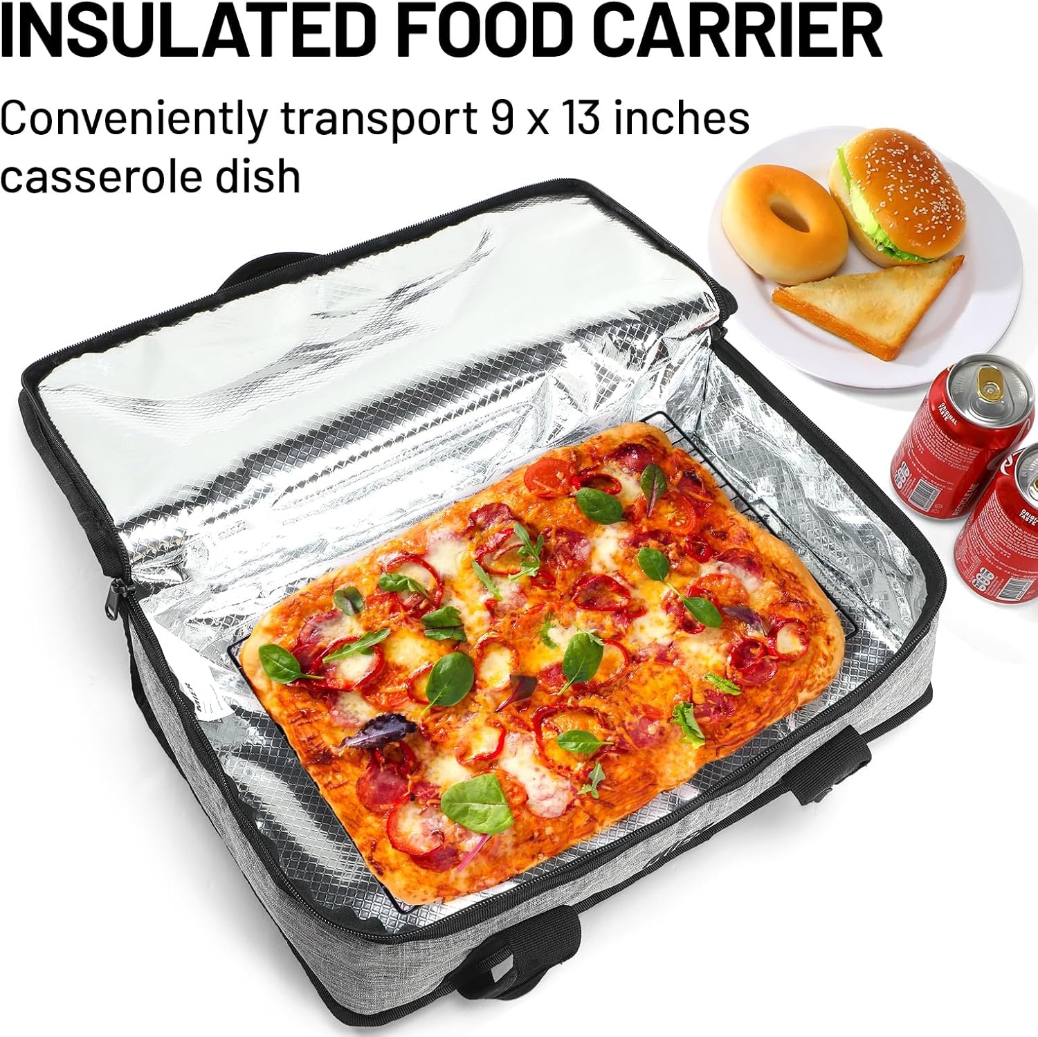 image:imageMIER Insulated Casserole Carrier Fits 9x13 Baking DishesFoil Pans Double Food Carriers Bag Thermal Holder for Hot or Cold Food Lasagna Lugger Potluck Parties Picnic Travel PurpleGray