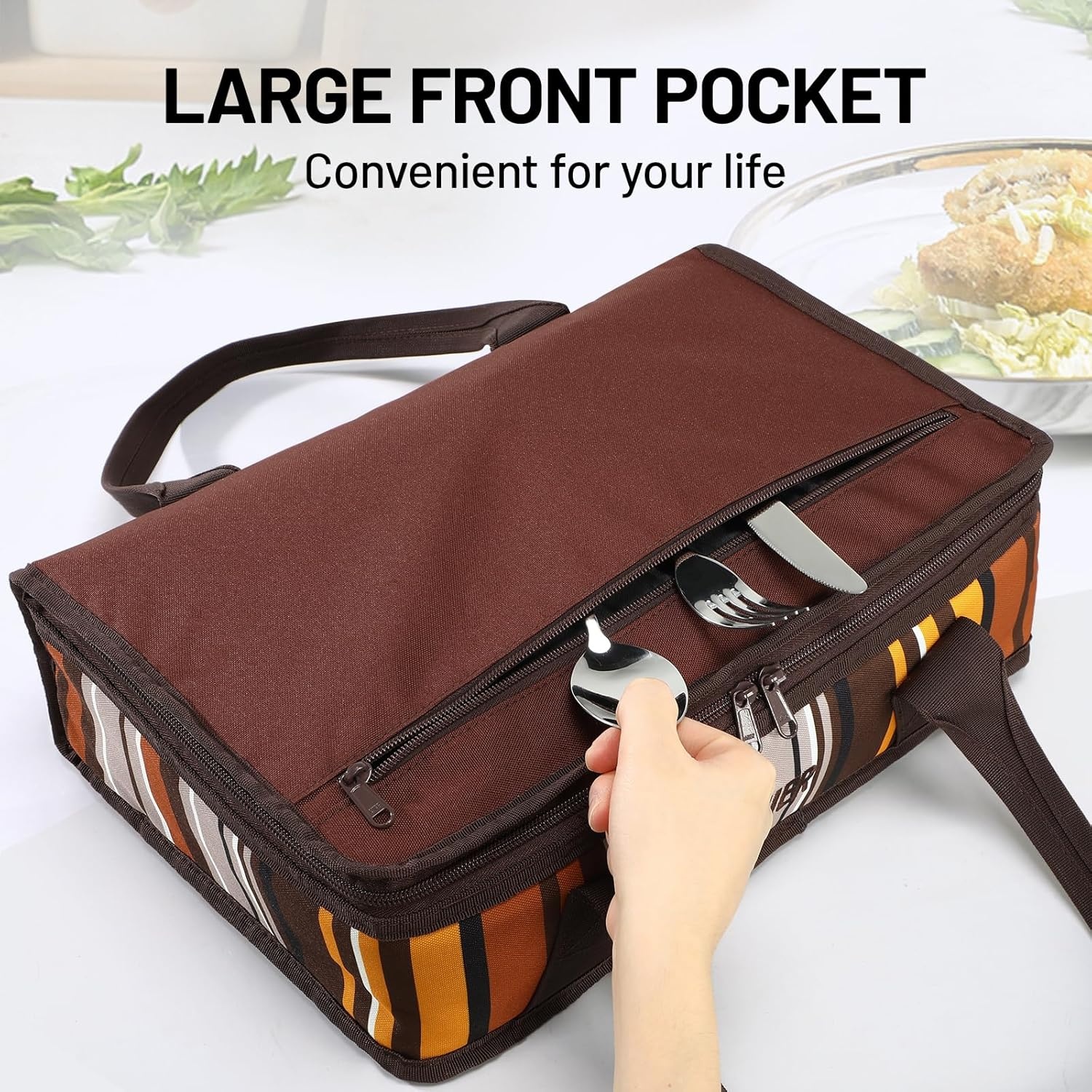 image:imageMIER Insulated Casserole Carrier Fits 9x13 Baking DishesFoil Pans Double Food Carriers Bag Thermal Holder for Hot or Cold Food Lasagna Lugger Potluck Parties Picnic Travel PurpleBrown