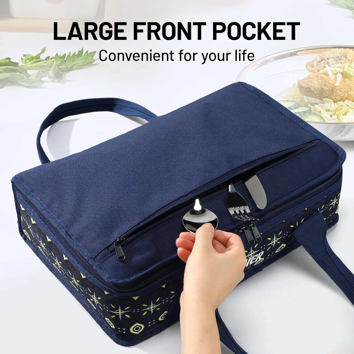 image:imageMIER Insulated Casserole Carrier Fits 9x13 Baking DishesFoil Pans Double Food Carriers Bag Thermal Holder for Hot or Cold Food Lasagna Lugger Potluck Parties Picnic Travel PurpleDeep Blue