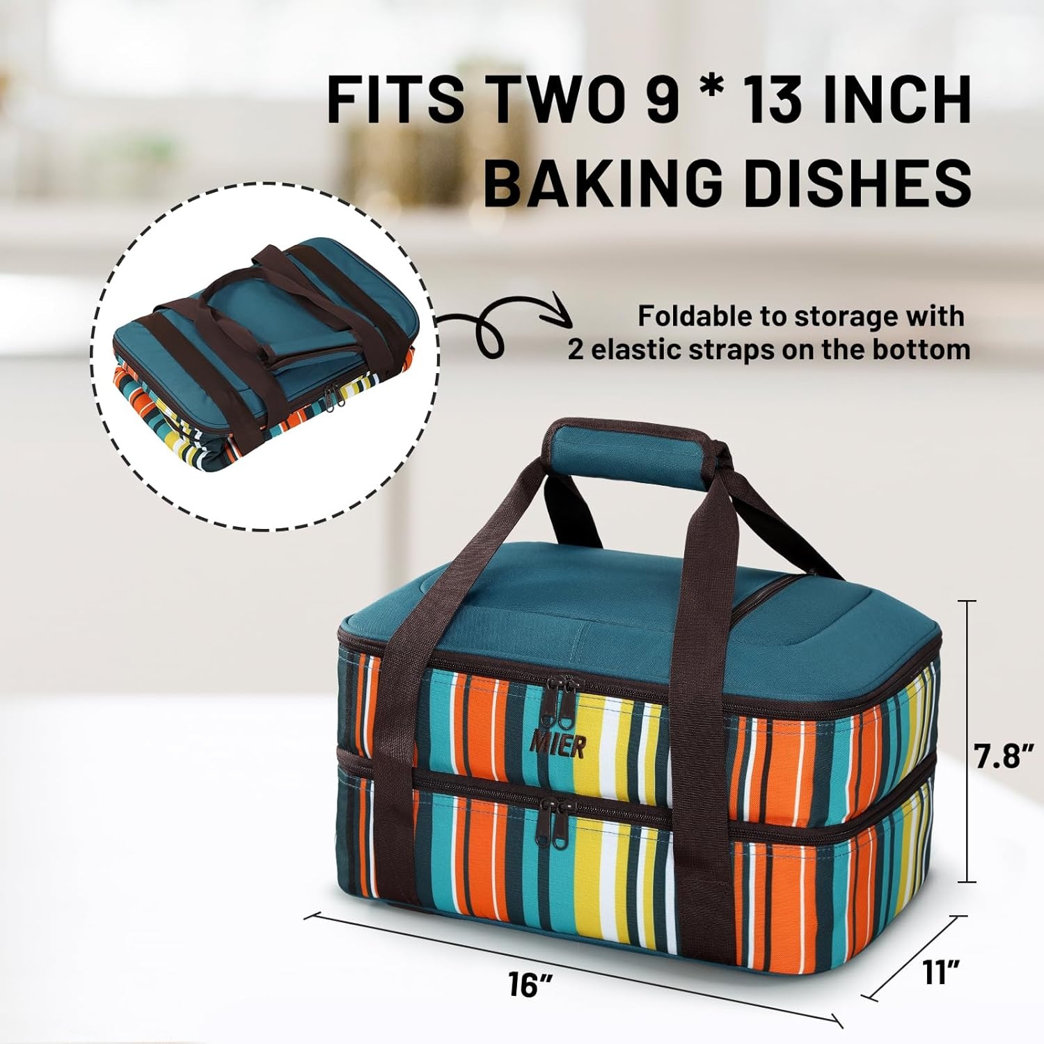 image:imageMIER Insulated Casserole Carrier Fits 9x13 Baking DishesFoil Pans Double Food Carriers Bag Thermal Holder for Hot or Cold Food Lasagna Lugger Potluck Parties Picnic Travel Purplepeacock blue