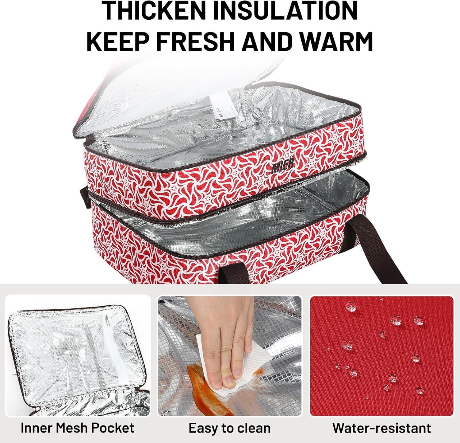 image:imageMIER Insulated Casserole Carrier Fits 9x13 Baking DishesFoil Pans Double Food Carriers Bag Thermal Holder for Hot or Cold Food Lasagna Lugger Potluck Parties Picnic Travel PurpleRed