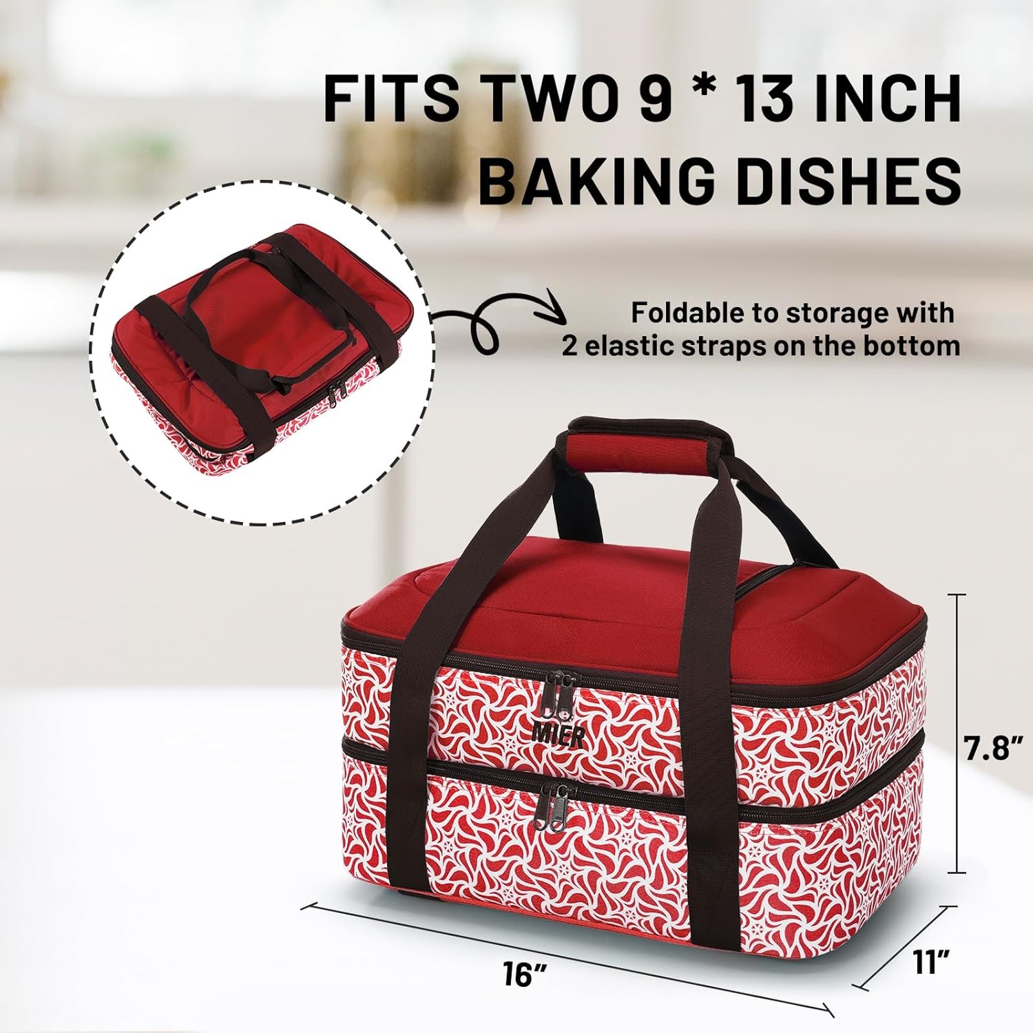 image:imageMIER Insulated Casserole Carrier Fits 9x13 Baking DishesFoil Pans Double Food Carriers Bag Thermal Holder for Hot or Cold Food Lasagna Lugger Potluck Parties Picnic Travel PurpleRed